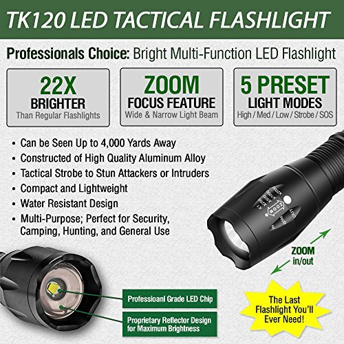 EcoGear FX LED Flashlight Set - High Lumens 5-Mode Zoomable Tactical Flashlights for Camping, Hiking, Emergency & Home Use [2 Pack] - Perfect for Power Outages, Night Adventures & Survival Kits