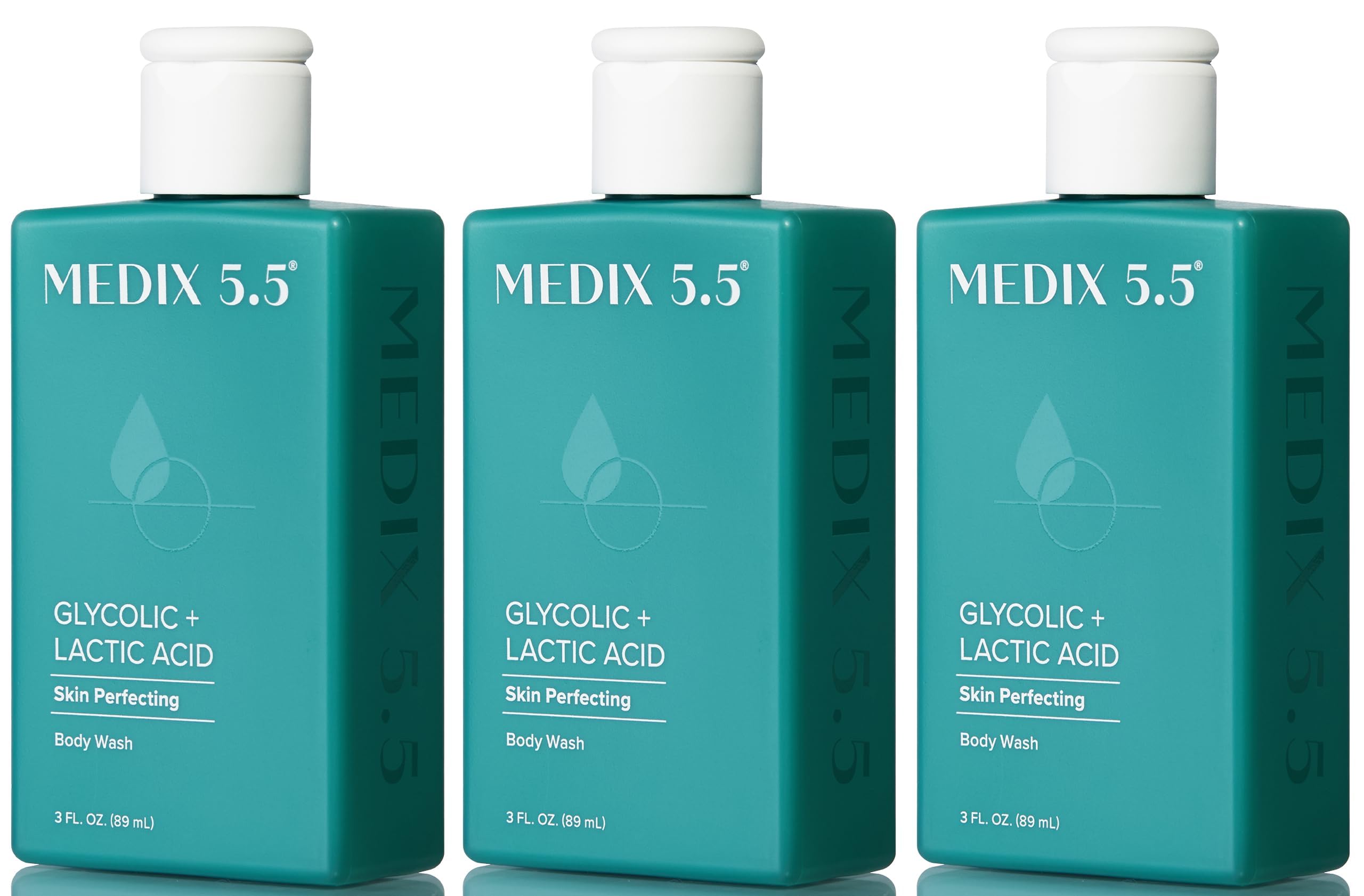MEDIX Glycolic Acid Body Wash & Exfoliating Cleanser for KP Bumps | AHA + Lactic Acid Anti-Aging Face & Body Scrub | Treats Keratosis Pilaris & Acne | Foaming Wash for Smooth Skin | Travel Size 3 Fl Oz (3-Pack) | Perfect for Gym, Travel & Daily Skincare Routine