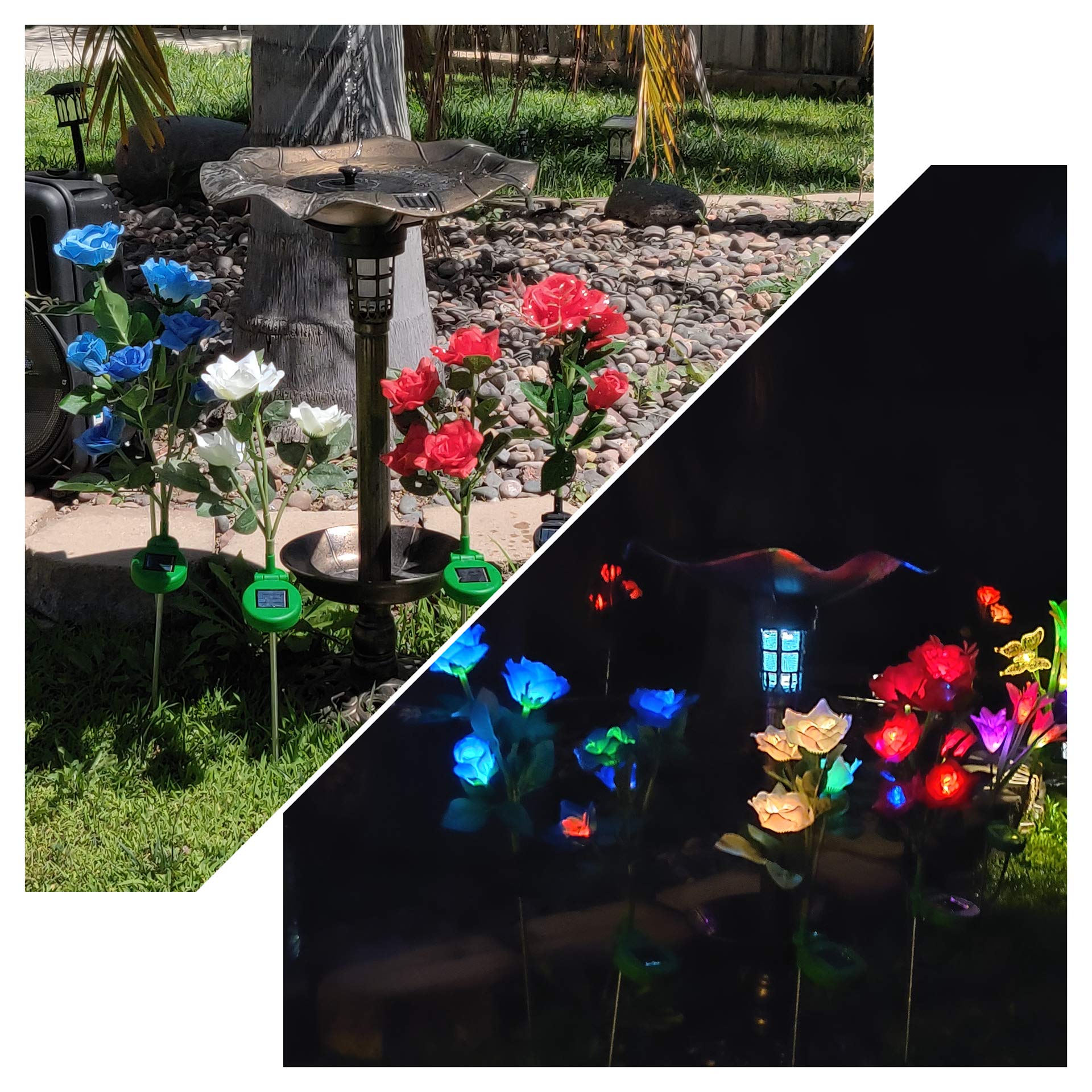 Blue Rose Garden Outdoor Solar Lights - 2-Pack Solar Pathway Lights for Yard, Patio & Landscape Decor | Weather-Resistant Solar Powered Garden Lights for Walkways, Driveways & Flower Beds
