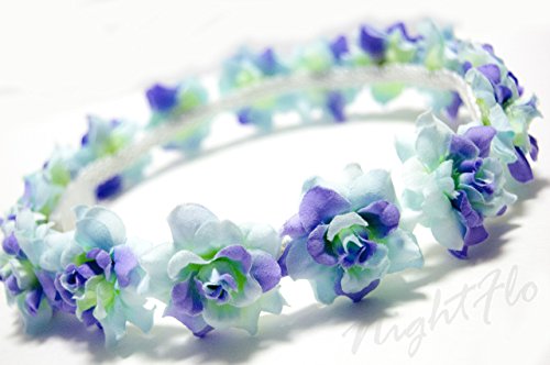 Turquoise Swirl Rose NightFlo LED Flower Crown with White Lights - Glowing Floral Headpiece for Music Festivals, Raves, Cosplay & Nighttime Events