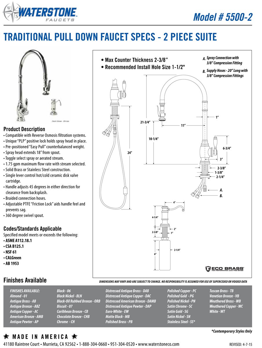 Waterstone 5500-2-PC Traditional Extended Reach Pull Down Kitchen Faucet 2-Piece Suite in Polished Copper - Perfect for Farmhouse & Modern Kitchen Sinks