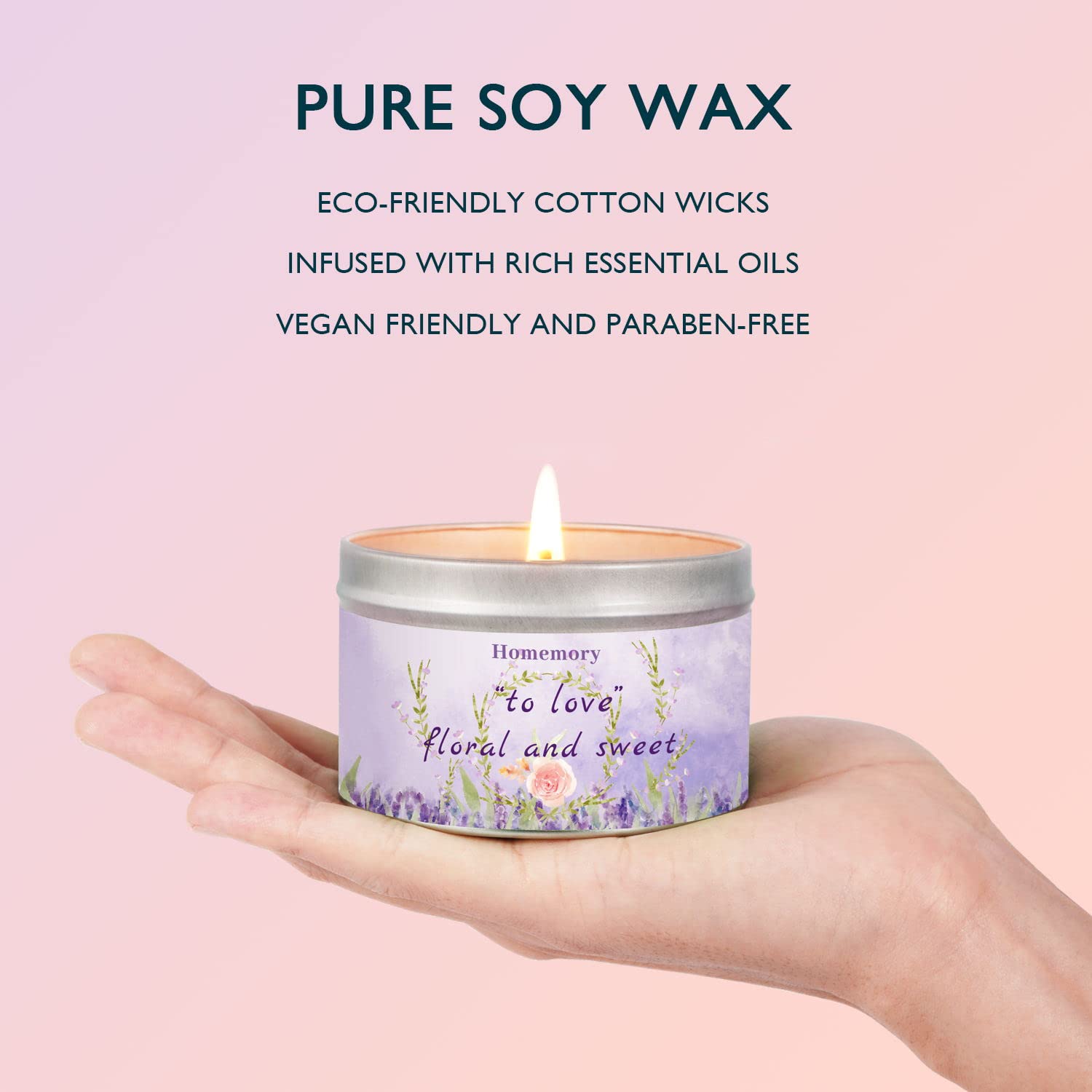 Homemory Lavender & Rose Scented Soy Candles - 6oz Natural Aromatherapy Candles with Essential Oils for Stress Relief, Hand-Poured Home Decor Gifts for Women | Perfect for Relaxation, Meditation & Spa Nights