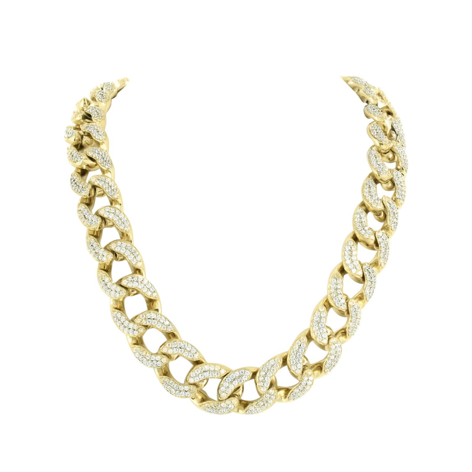 14K Yellow Gold Miami Cuban Link Chain Necklace with Lab-Grown Diamonds | 30