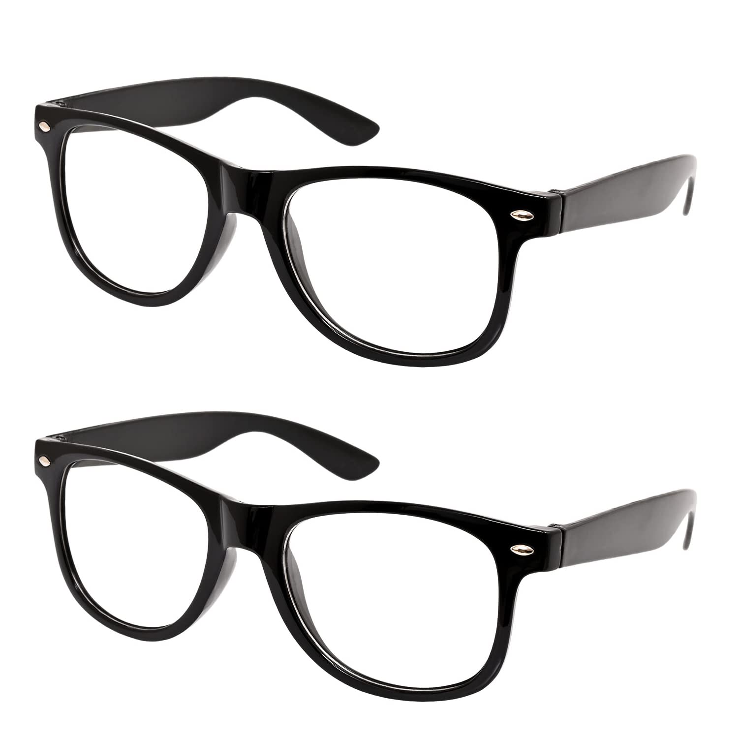 Jomnvo 2 Paris Black Frame Retro Nerd Glasses with Clear Lens - Vintage Style Eyewear for Costume Parties, Cosplay & Themed Events