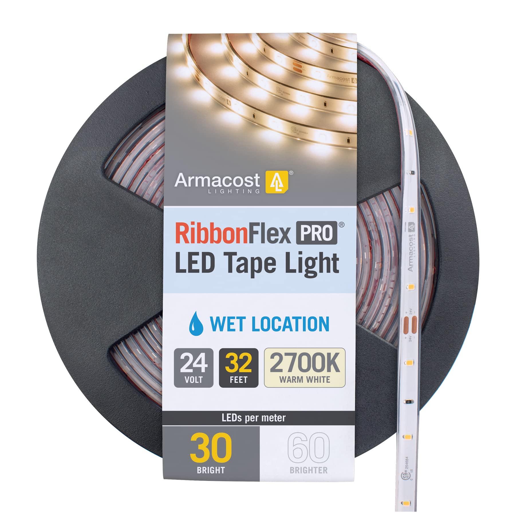 Armacost RibbonFlex Pro 10M Warm White LED Strip Lights (2700K, 30LEDs/M, 24V) - Waterproof Outdoor Tape Lighting for Garden, Patio, and Landscape Decoration