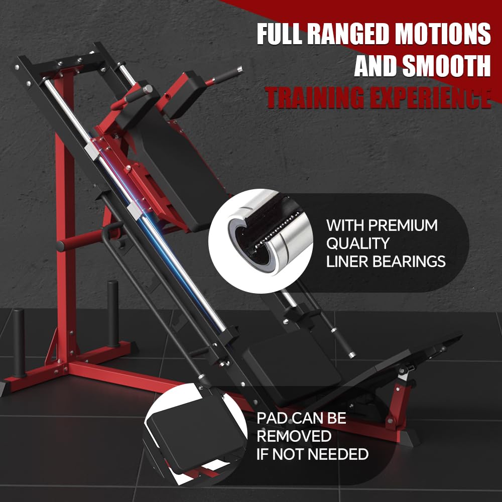 Leg Press Hack Squat Machine Combo - 45-Degree Linear Bearing Leg Exercise Equipment for Quads, Hamstrings, Glutes & Calves - Home Gym Strength Training Machine with Weight Storage - Perfect for Leg Day Workouts & Full Lower Body Training