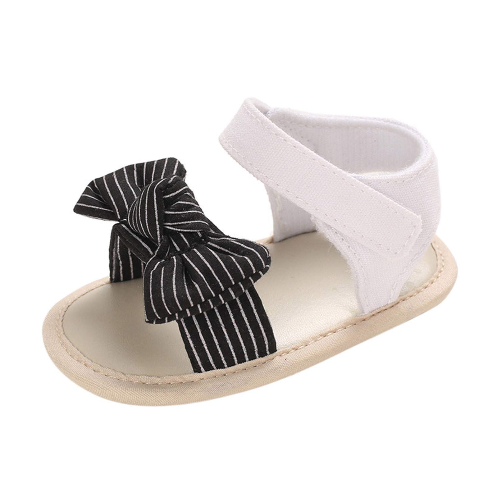 Toddler Girls Walking Shoes - Baby Girls Striped Bow Sandals with Soft Non-Slip Rubber Sole | Comfortable Flat Shoes for Walking, Playtime & Outdoor Activities