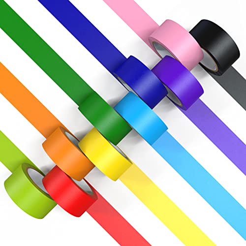 Colorful 1 Inch Wide Masking Tape Rolls - 360 ft Total, 10 Rainbow Colors | DIY Craft Tape, Painters Tape, Labeling & Marking Tape for Kids Crafts, Classroom, Moving & Home Decor Projects