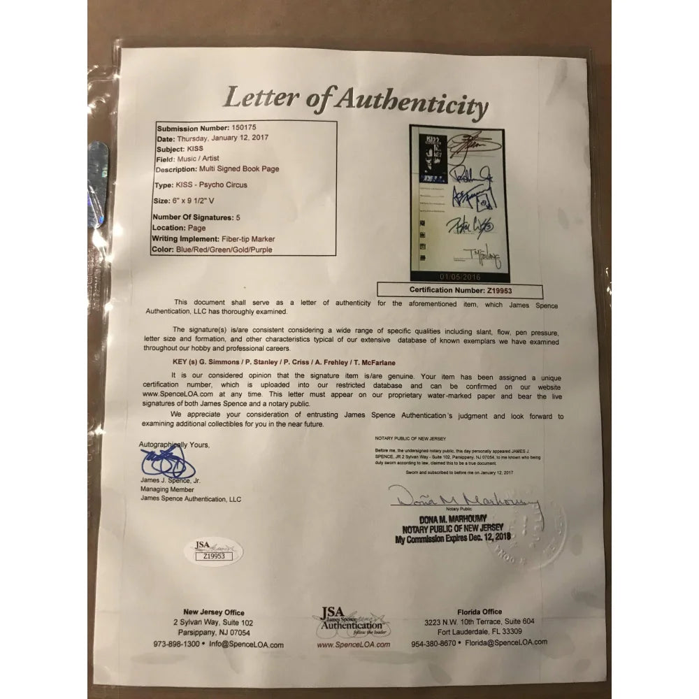 Kiss Band Signed Framed Collage - Gene Simmons, Paul Stanley, Ace Frehley Autographed Memorabilia with JSA COA | Perfect for Rock Music Fans & Collectors, Wall Decor for Home & Office