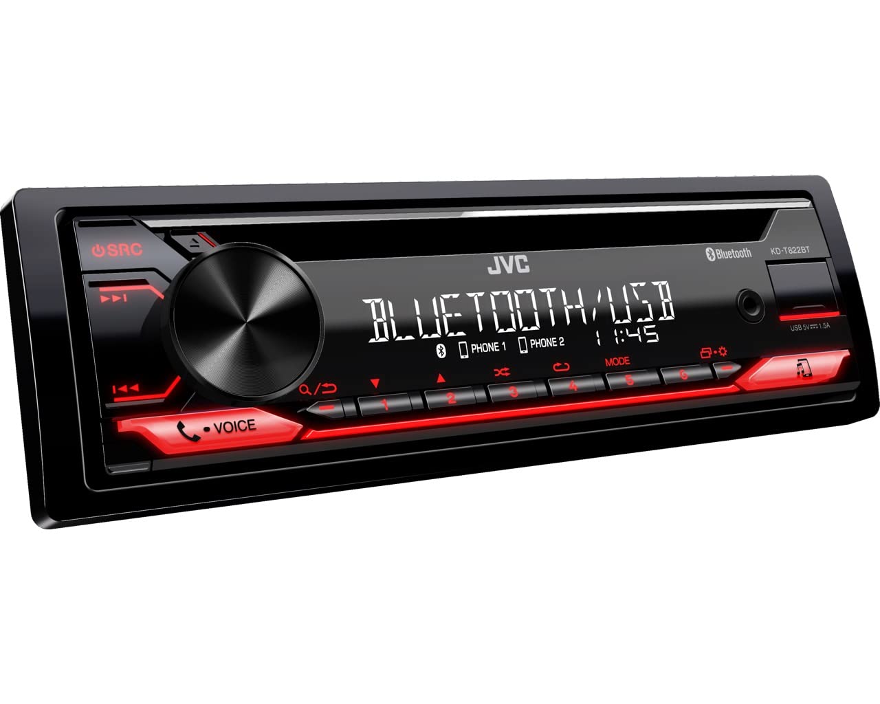 JVC KD-T822BT Bluetooth Car Stereo with CD Player, Hands-Free Calling & Wireless Music Streaming - Perfect for Road Trips & Commuting