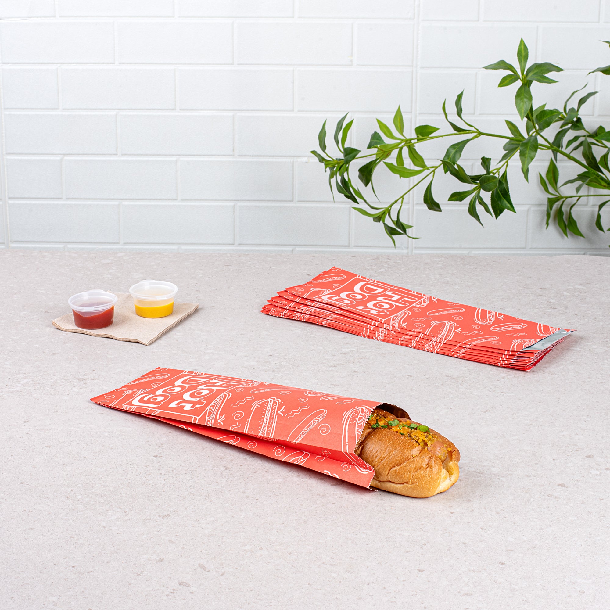 Premium Red Printed Hot Dog Foil Bags - 3.75