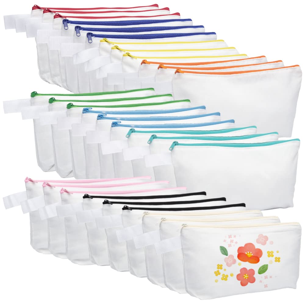 EastVita 30pcs Bulk Makeup Bags - Preppy Canvas Zipper Pouch for Cosmetics, Pencils & DIY Crafts | Waterproof Travel Toiletry Bag & Daily Organizer for School, Office & Home Storage