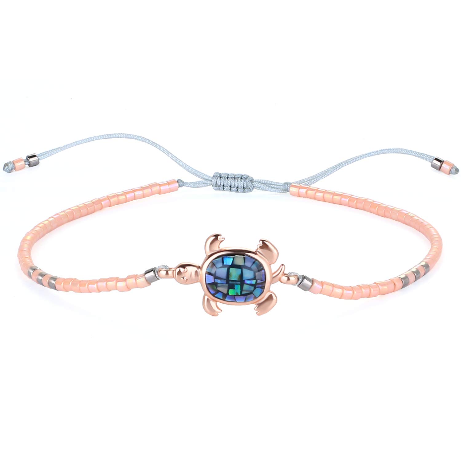 KELITCH Crystal Turtle Charm Bracelet - Miyuki Beaded Thin Strand Friendship Bracelet for Women - Adjustable Multi Color Jewelry Gift for Best Friends, Birthday, Anniversary & Everyday Wear