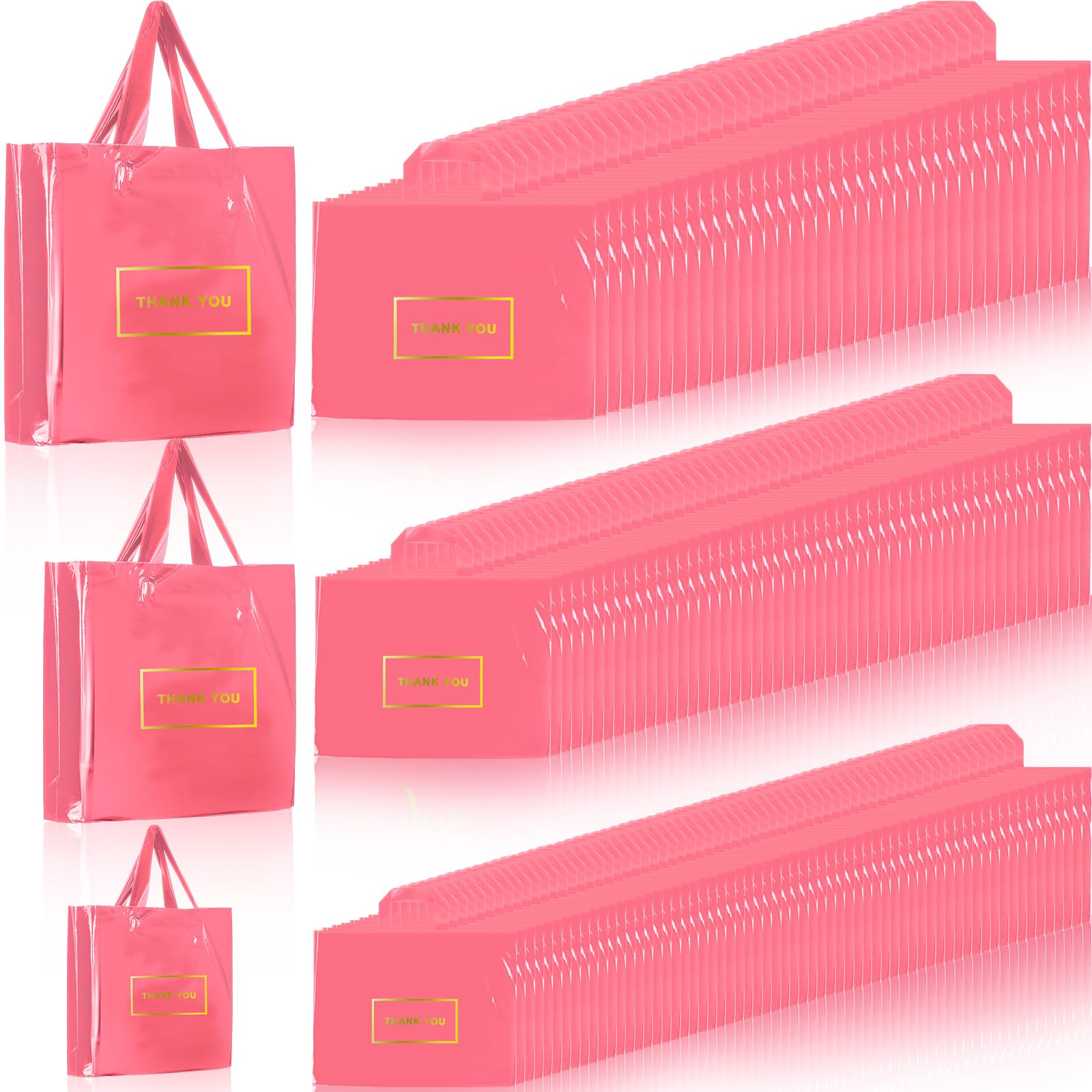 200 Pcs Pink Thank You Plastic Bags Bulk - 9x12