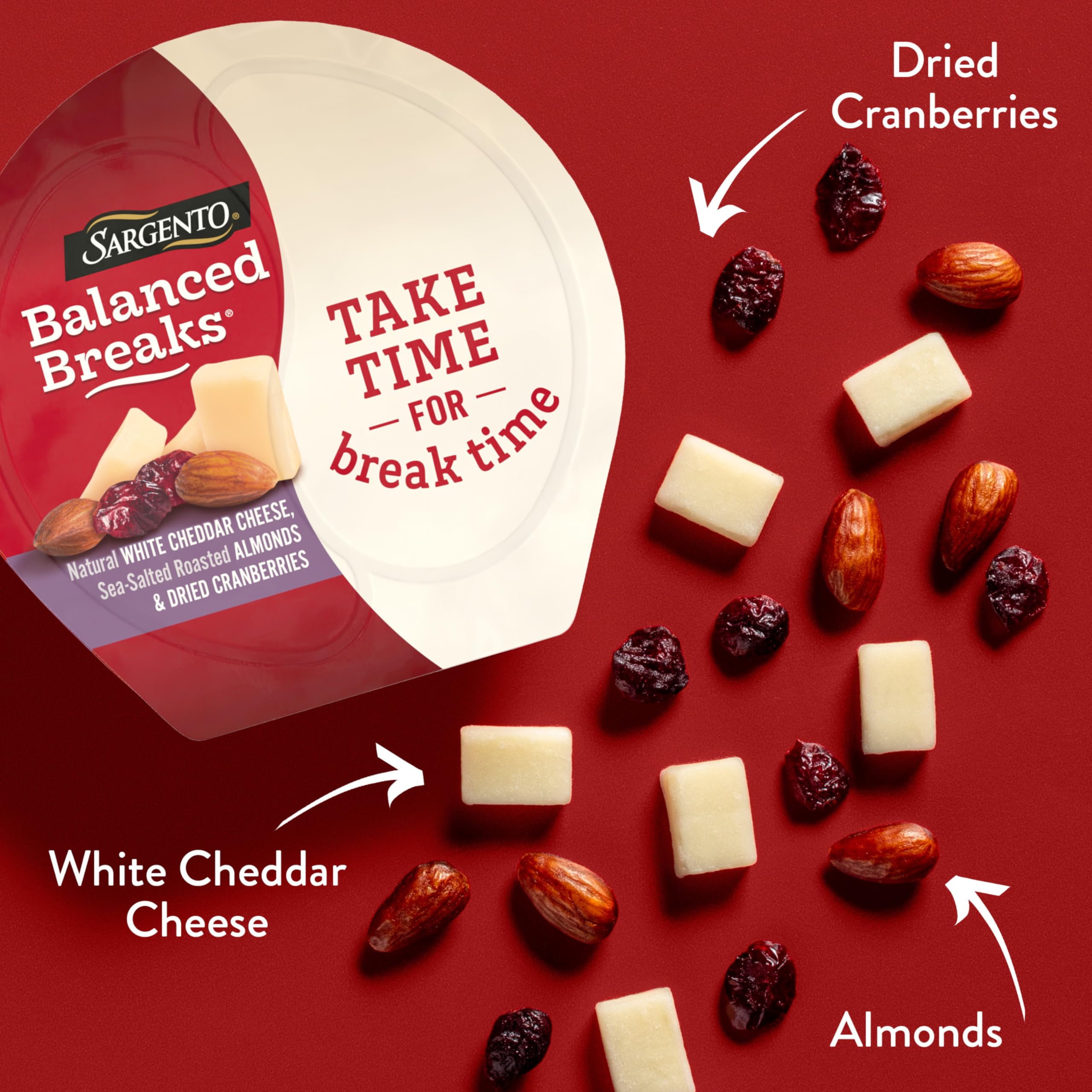 Sargento Balanced Breaks Snacks - Natural White Cheddar Cheese, Sea-Salted Roasted Almonds & Dried Cranberries (3-Pack) | Healthy On-The-Go Snack for Work, School & Travel