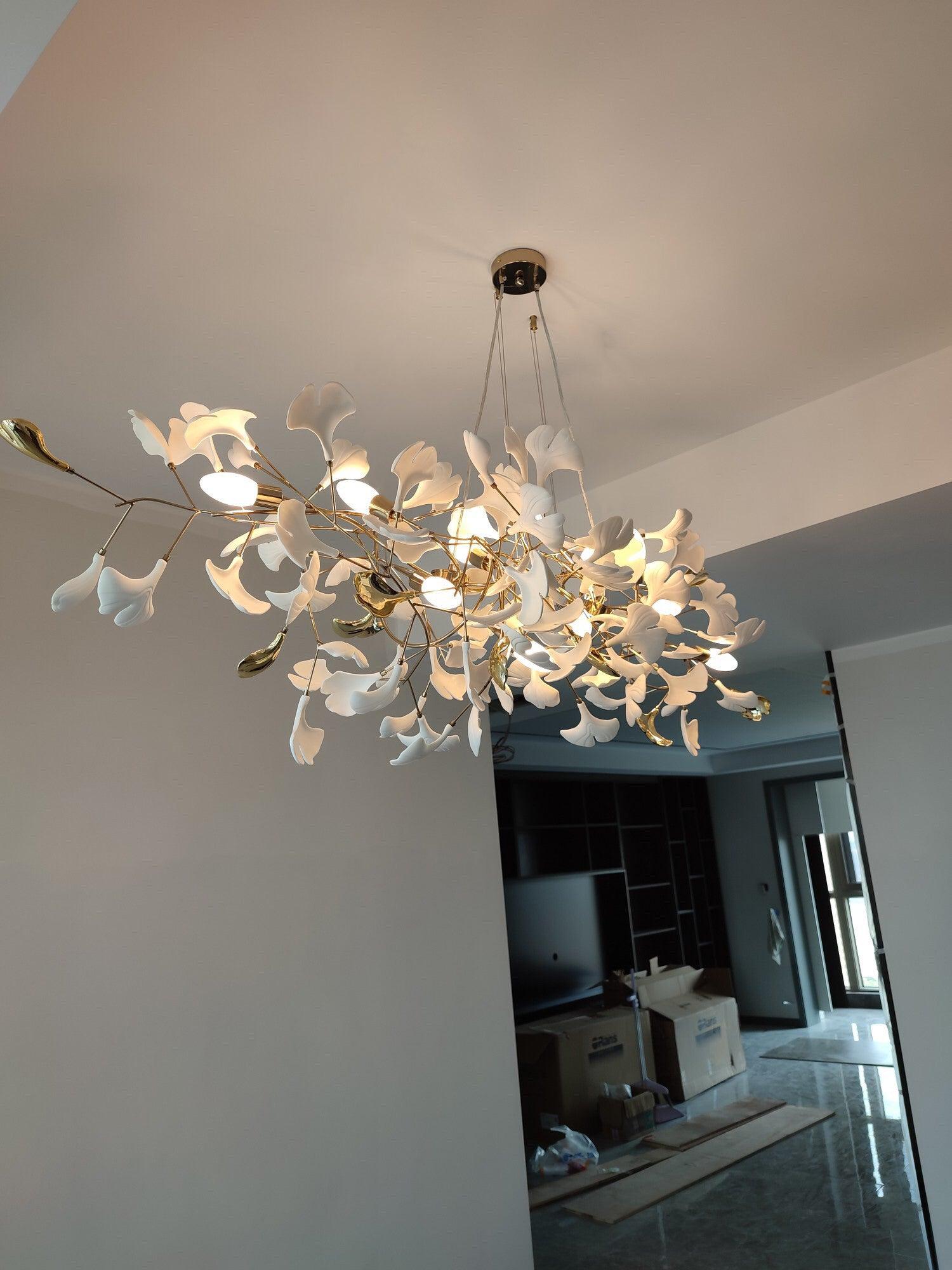 Ginkgo Leaf Chandelier - Elegant Modern Ceiling Light Fixture for Dining Room, Living Room, and Bedroom Decor