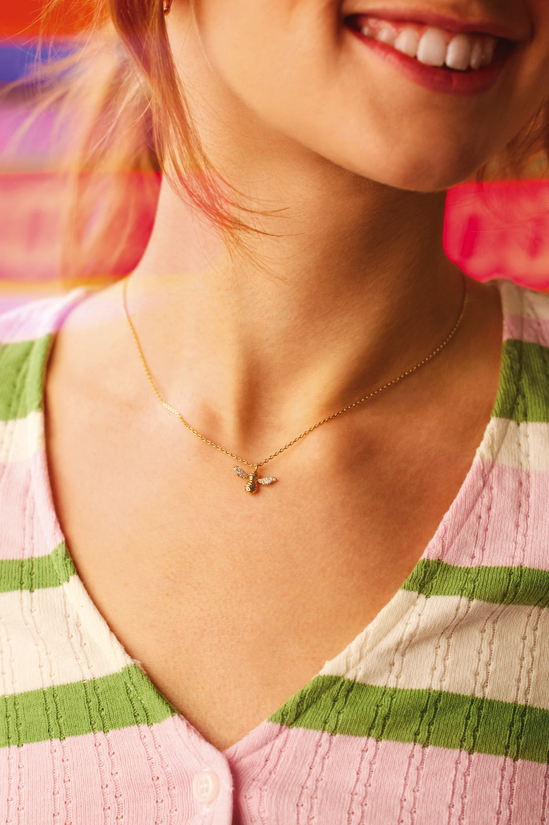 CZ Bee Charm Pendant Necklace - Dainty Gold Bee Jewelry for Women, Cute Animal Necklace Gift for Her - Perfect for Everyday Wear, Birthday & Anniversary Gifts