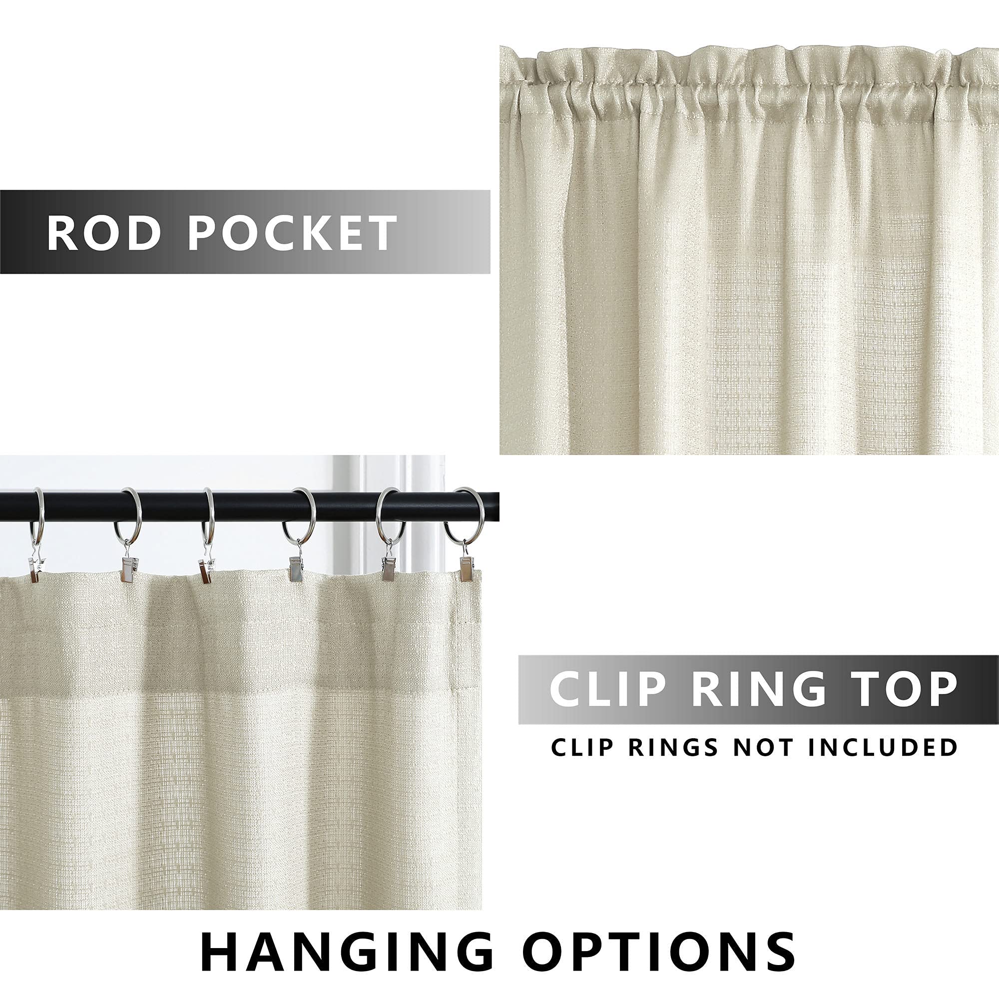 Farmhouse Tier Curtains 36 Inches Long - Faux Linen Textured Short Curtains for Kitchen & Bathroom Windows, Rod Pocket Half Cafe Style with Burlap Look, Neutral Beige (32x36 Inches) - Perfect for Farmhouse Decor, Cozy Kitchens & Small Bathroom Windows