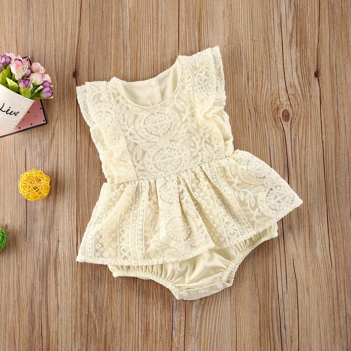 Kayotuas Baby Girl Lace Romper - Boho Style Newborn Photography Outfits with Ruffle Sleeves & Tutu Dress - Infant Jumpsuit for Special Occasions, Photo Shoots & Birthday Parties