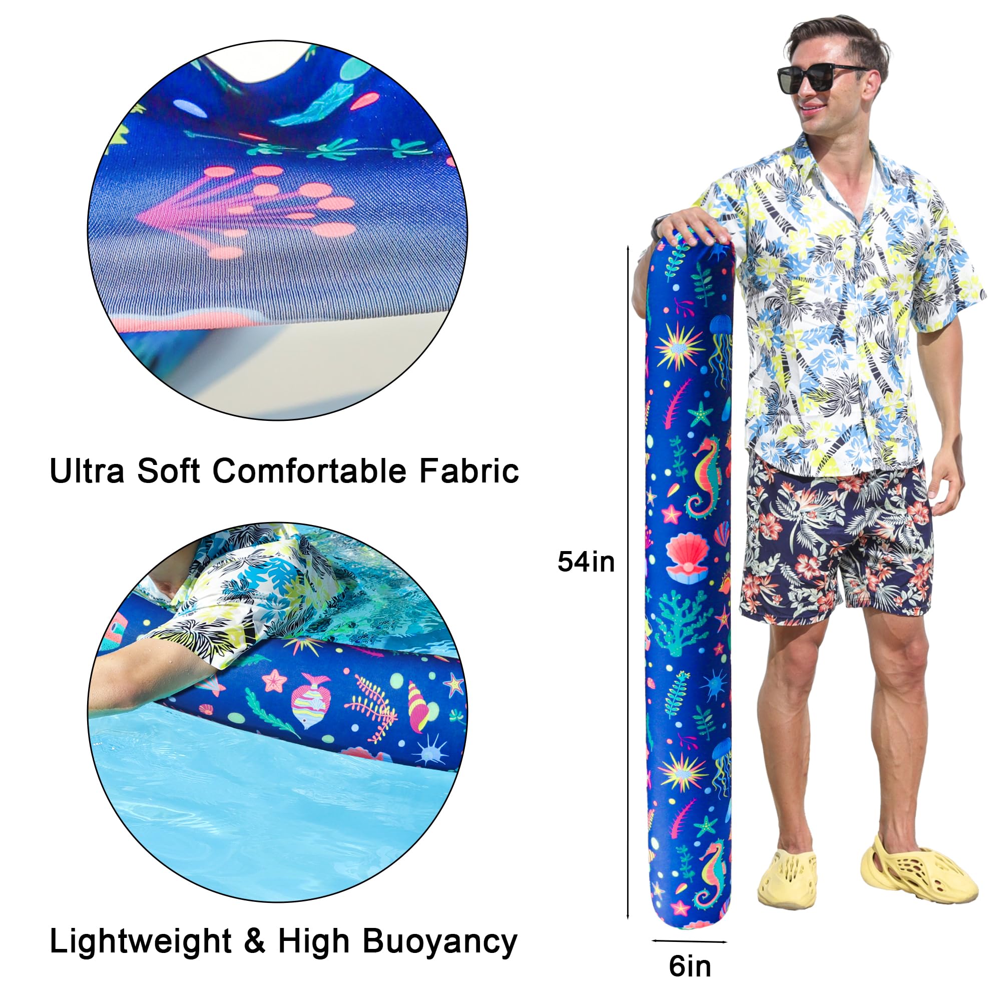 **FindUWill Inflatable Swim Pool Noodles - 2 Pack Soft Fabric Covered Floating Noodles for Adults & Kids, High Buoyancy Swimming Pool Toys, Perfect for Pool Parties, Beach Fun & Water Exercises**