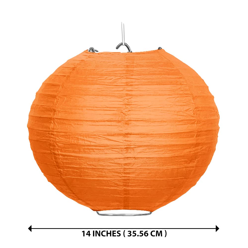 WIRESTER 5 Pack 14 Inch Orange Tissue Paper Lanterns - Wedding, Party, Birthday & Baby Shower Decorations - Perfect for Indoor/Outdoor Events & Home Decor