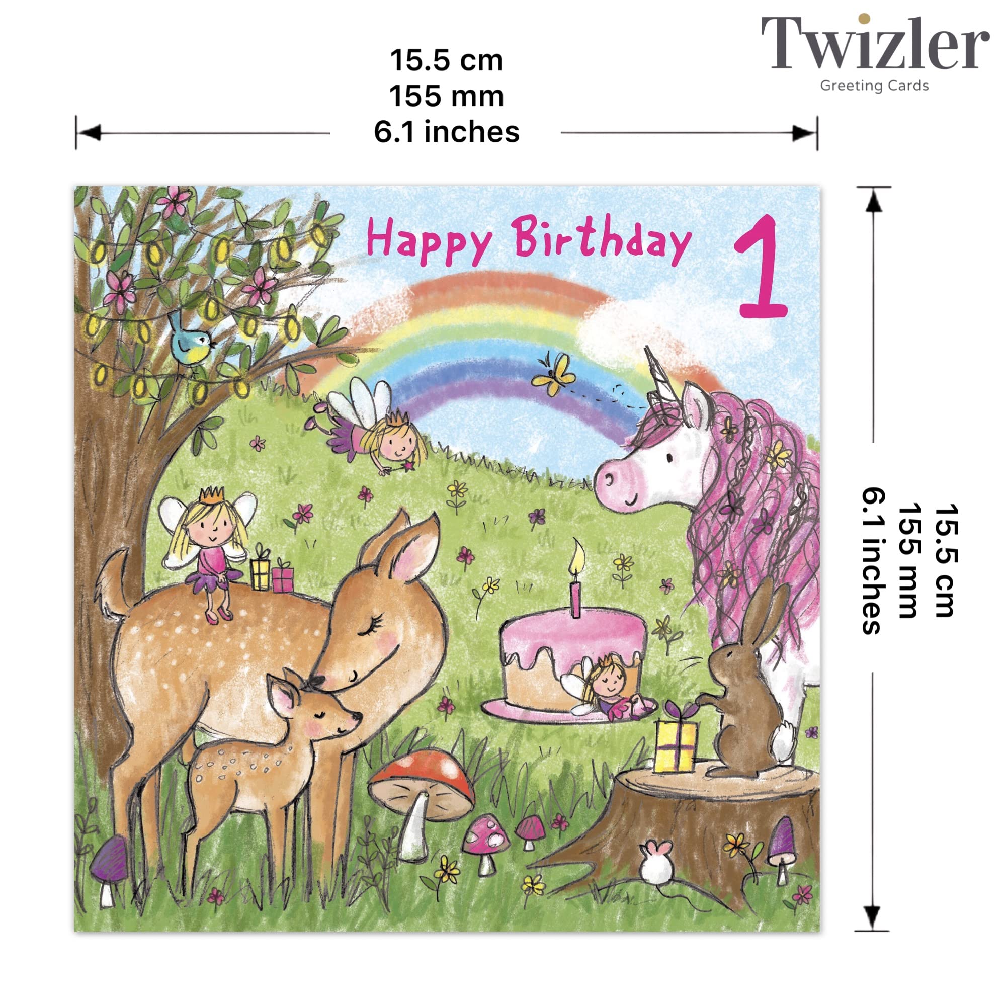 Twizler Unicorn 1st Birthday Card for Girls - Age 1 Birthday Greeting Card with Cute Unicorn Design - Perfect for Baby Girl's First Birthday Party, Baby Shower Gift, or Keepsake Memory