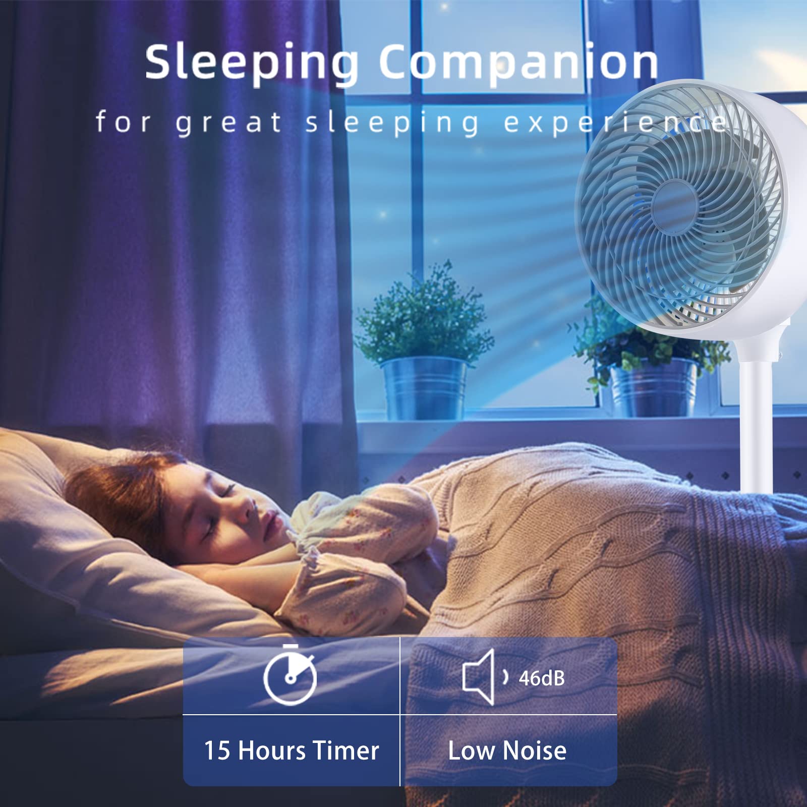 Simple Deluxe 7 Inch Stand Fan with Remote Control - 3 Speed Settings, 3 Modes & 70° Oscillation - 15 Hour Timer for Quiet Air Circulation - Perfect for Bedroom, Office & Indoor Cooling (White)
