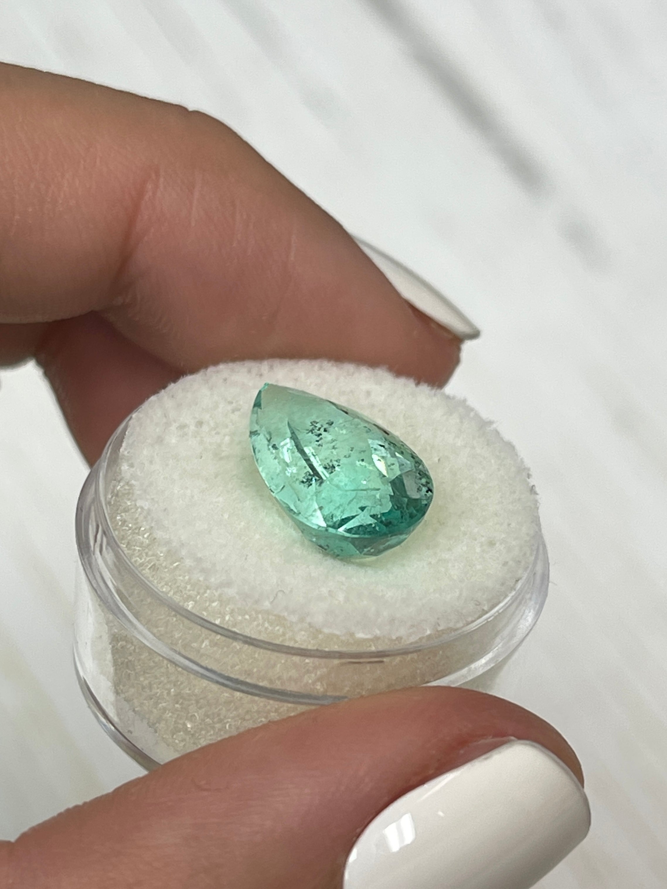 6.41 Carat 16x10mm Light Green Freckled Natural Loose Colombian Emerald Pear Cut Gemstone for Jewelry Making & Engagement Rings