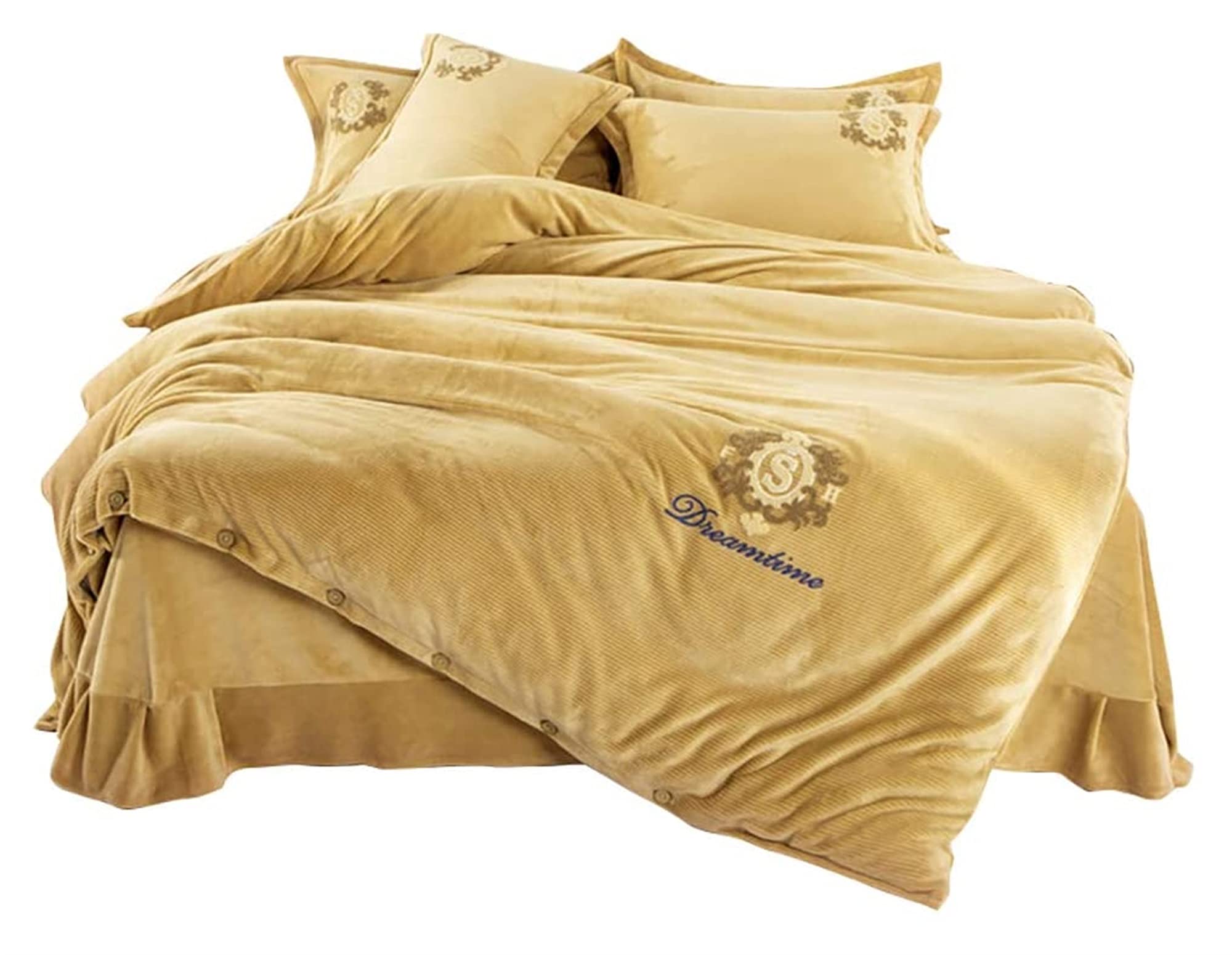 Premium Slumber Flannel Duvet Cover Set - Soft & Warm Winter Bedding in Yellow - King/Queen/Twin Size - Cozy Quilt Cover with Flat Sheet - Perfect for Cold Nights & Guest Bedrooms