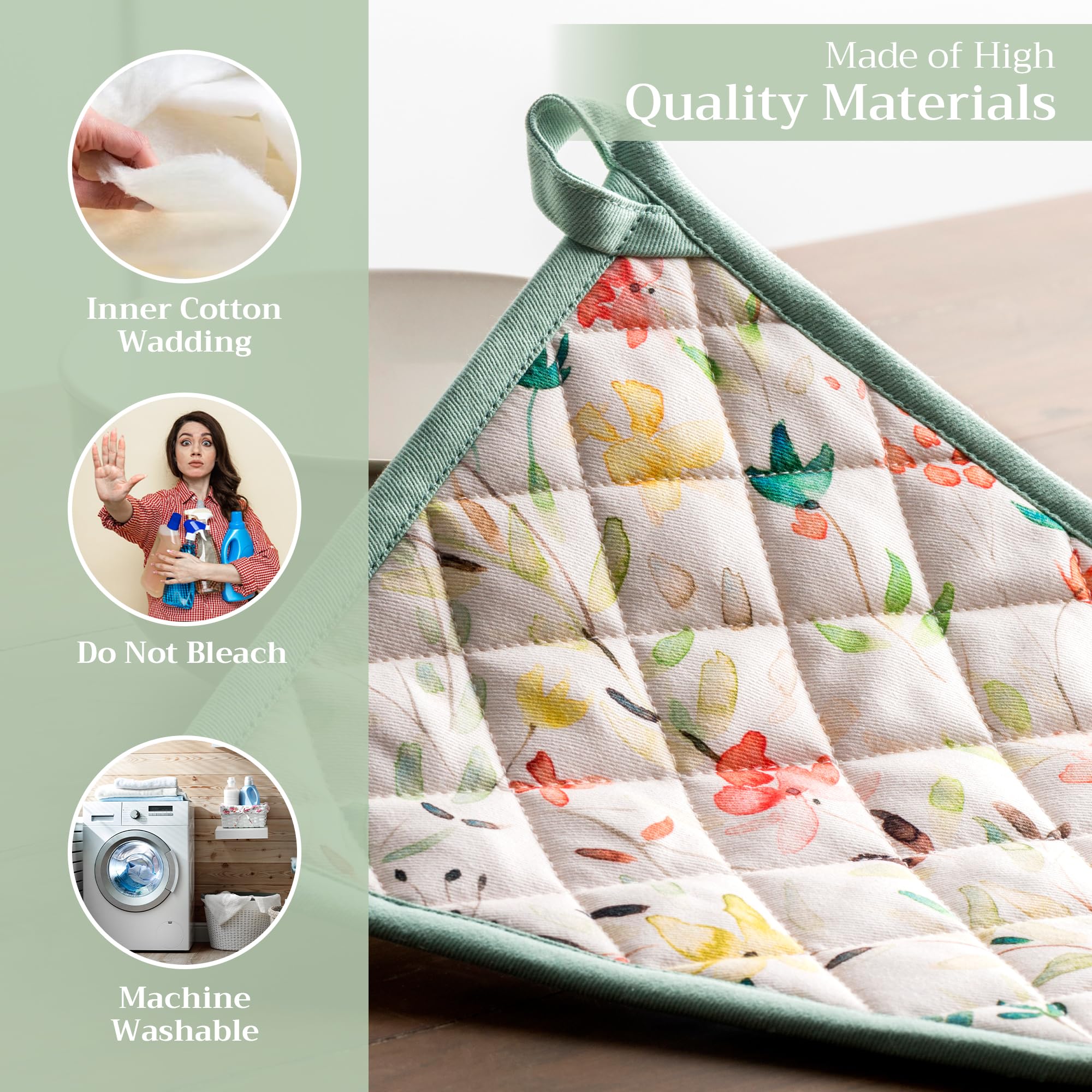 Maison d'Hermine Colmar 8x8 Inch 100% Cotton Oven Mitt & Pot Holder - Heat Resistant Kitchen Accessory for Cooking, Baking & Grilling