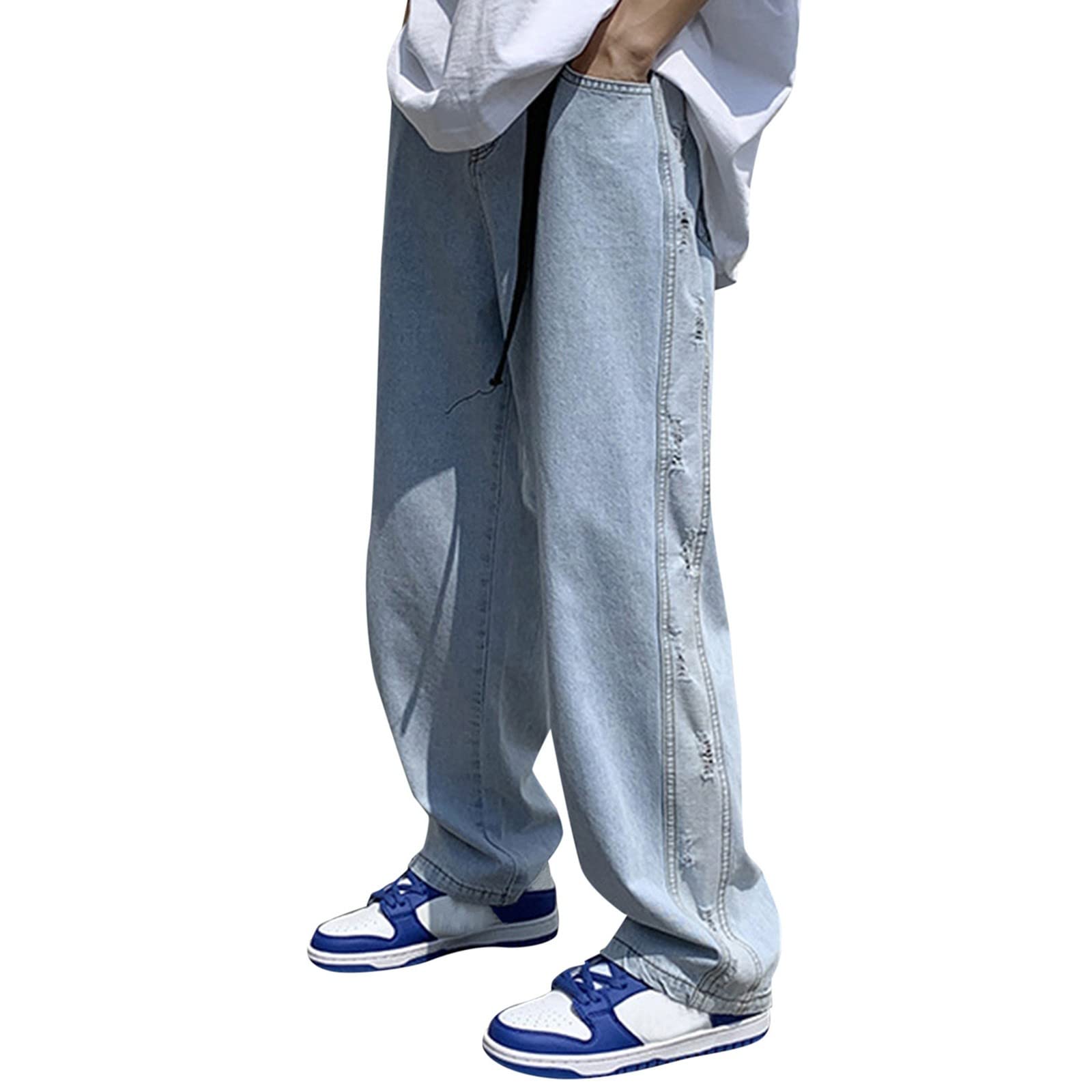 Men's Loose Fit Wide Leg Jeans - Plus Size Light Blue Denim Pants for Street Fashion | Casual Wear & Everyday Comfort