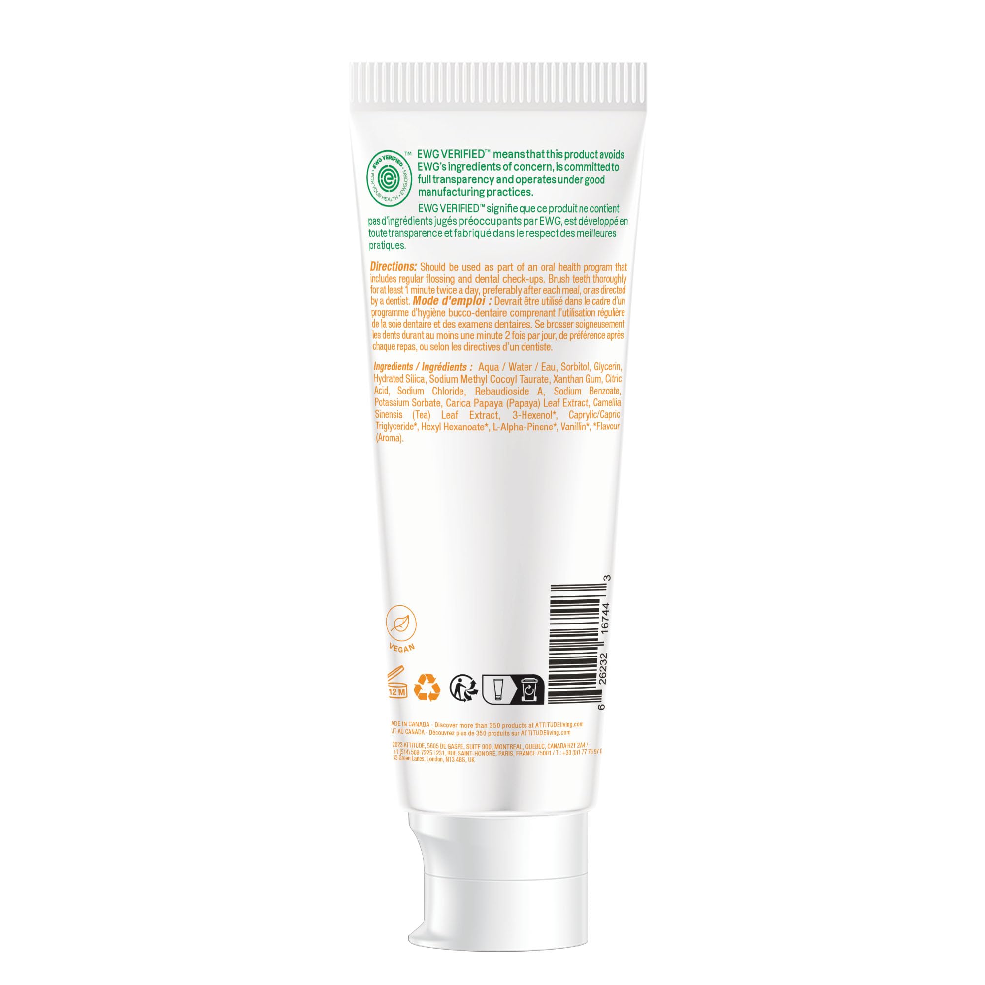 ATTITUDE Fluoride-Free Toothpaste with Plant & Mineral Ingredients | Vegan, Cruelty-Free, Sugar-Free | Mango Flavor 4.2 Oz | Gentle Oral Care for Sensitive Teeth & Daily Fresh Breath