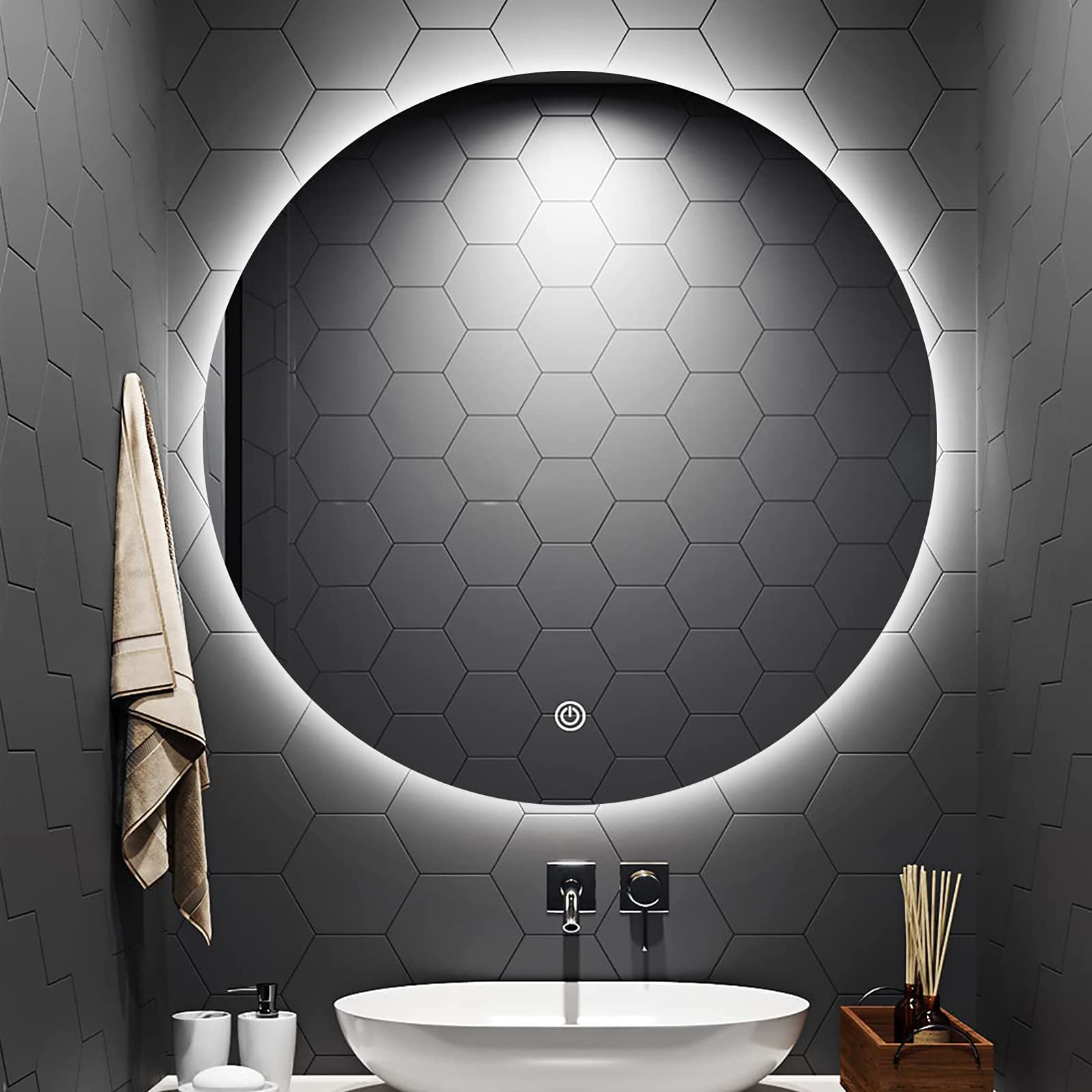 32 Inch LED Bathroom Mirror with Lights - Frameless Wall Mounted Round Makeup Mirror, Smart Anti-Fog Vanity Mirror with Dimmable Memory Touch Button (White/Warm Light) - Perfect for Modern Bathrooms, Dressing Rooms & Vanity Areas