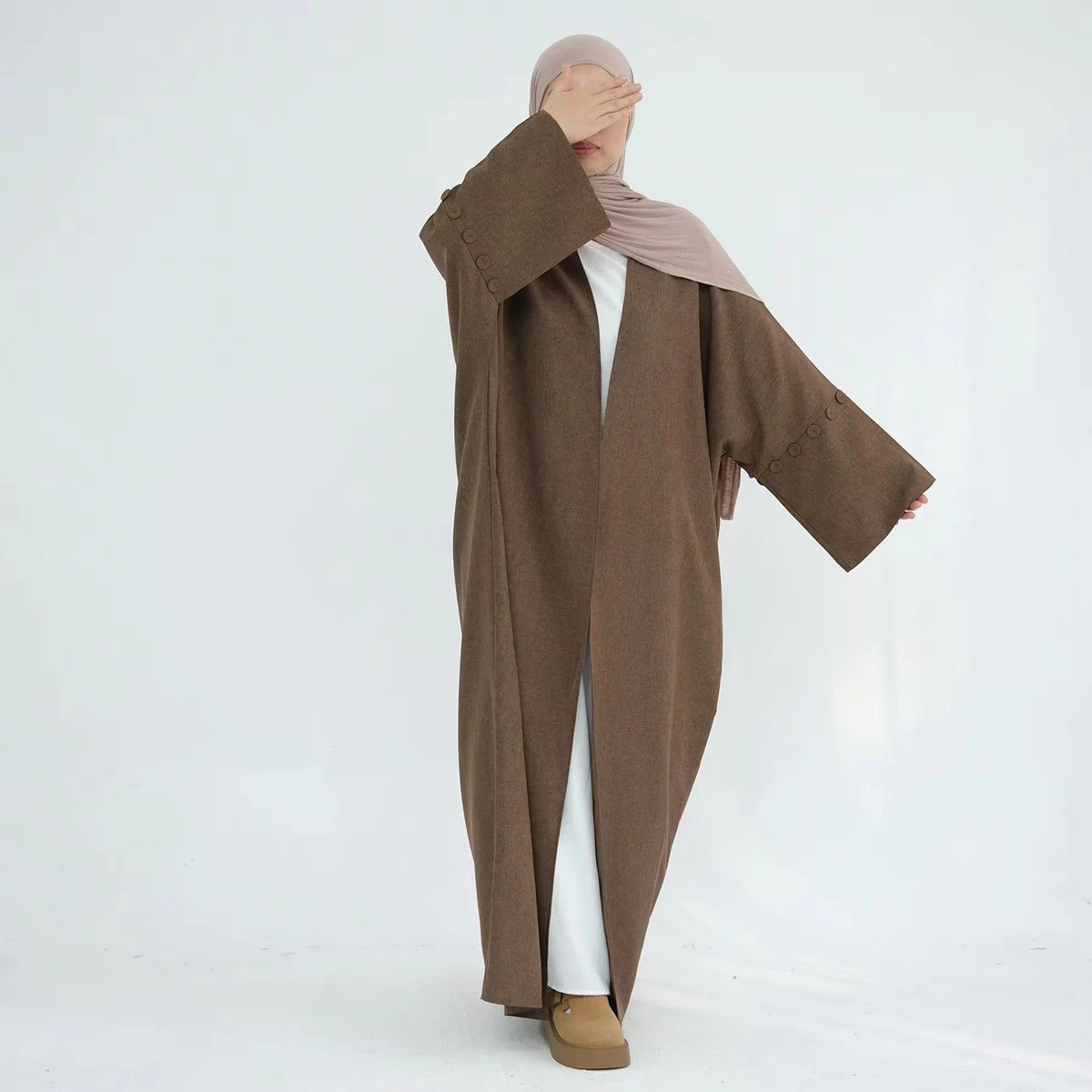 Elegant Open Front Cardigan Abaya Dress #25878 - Modest Muslim Fashion for Women, Perfect for Prayer, Home & Casual Outings