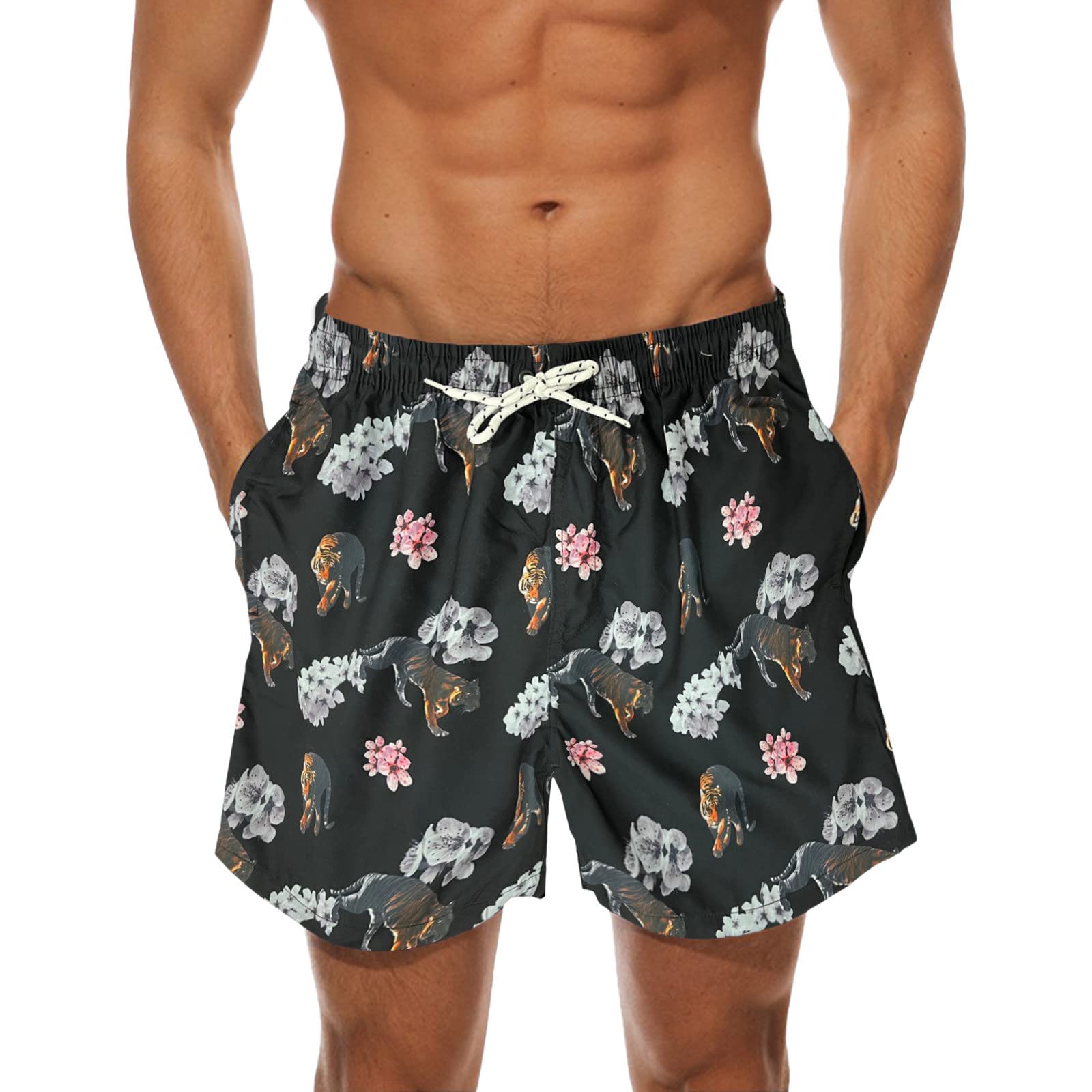 **Men's Casual Pocket Board Shorts - Summer Loose Fit Printed Swim Trunks - Quick Dry Beach Shorts for Swimming, Surfing & Outdoor Activities**