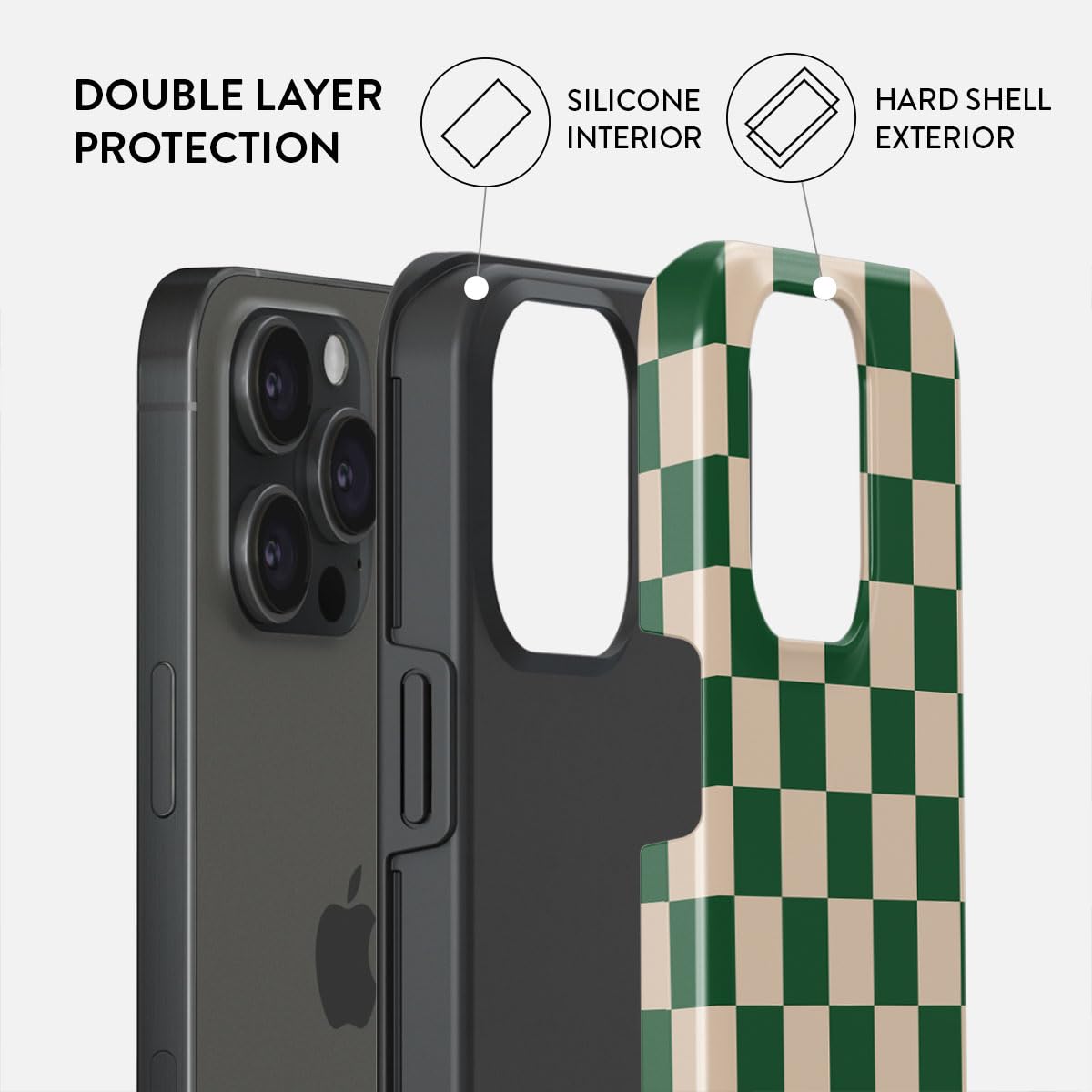 BURGA iPhone 15 Pro Max Case - Trendy Checkered Green Square Hard Shell Protective Cover for Apple iPhone 15 Pro Max | Cute Aesthetic Design for Women & Men | Perfect for Everyday Use, Travel, and Style Protection