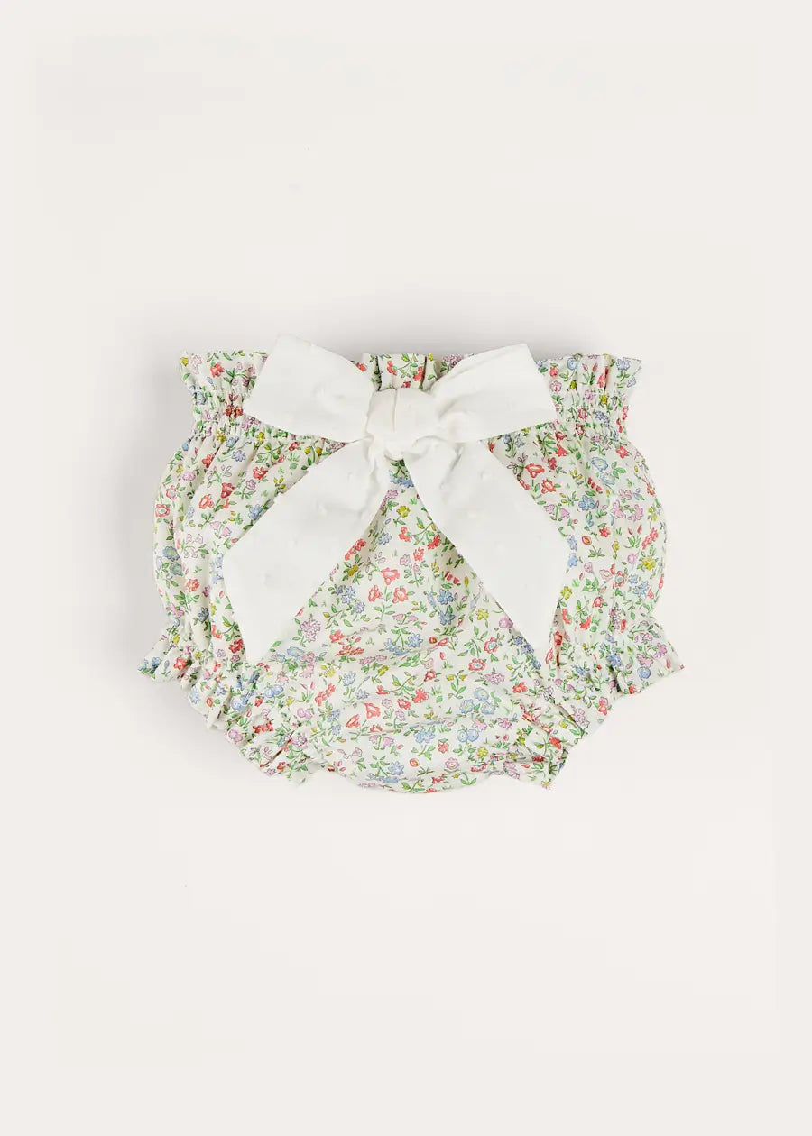 **Liberty Fabric Pink Cordelia Floral Bloomer with Bow for Baby Girls (1m-2yrs) – Perfect for Photoshoots, Special Occasions & Everyday Wear**