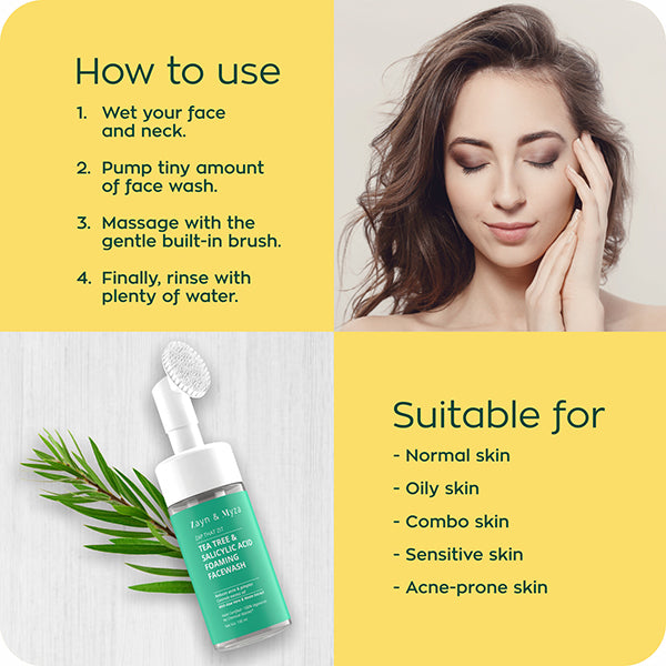 ZM Zayn & Myza Tea Tree & Salicylic Acid Foaming Face Wash 100ml - Acne Treatment & Oil Control for Clear Skin - Perfect for Daily Skincare Routine