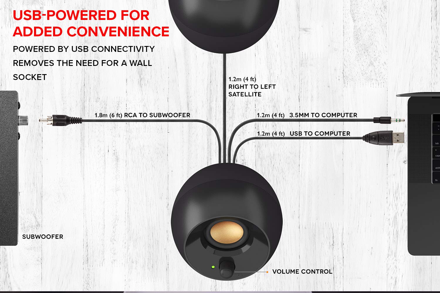 Creative Pebble Plus 2.1 USB Powered Computer Speakers with Down-Firing Subwoofer | High-Quality Audio for PC, Laptop, Gaming & Home Office Setup | Compact Desktop Sound System for Music, Movies & Video Calls (Black)