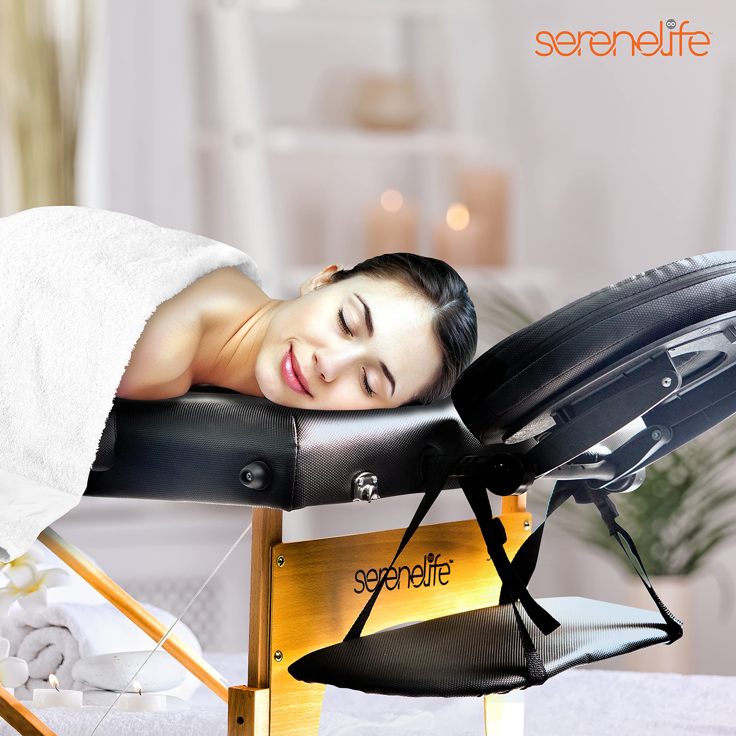 SereneLife Professional Portable Massage Table - Adjustable 3-Section Folding Therapy Bed with Carrying Case for Home Spa, Tattoo Parlor & Salon | Perfect for Massage Therapists, Estheticians & Tattoo Artists | Durable & Lightweight Black Design
