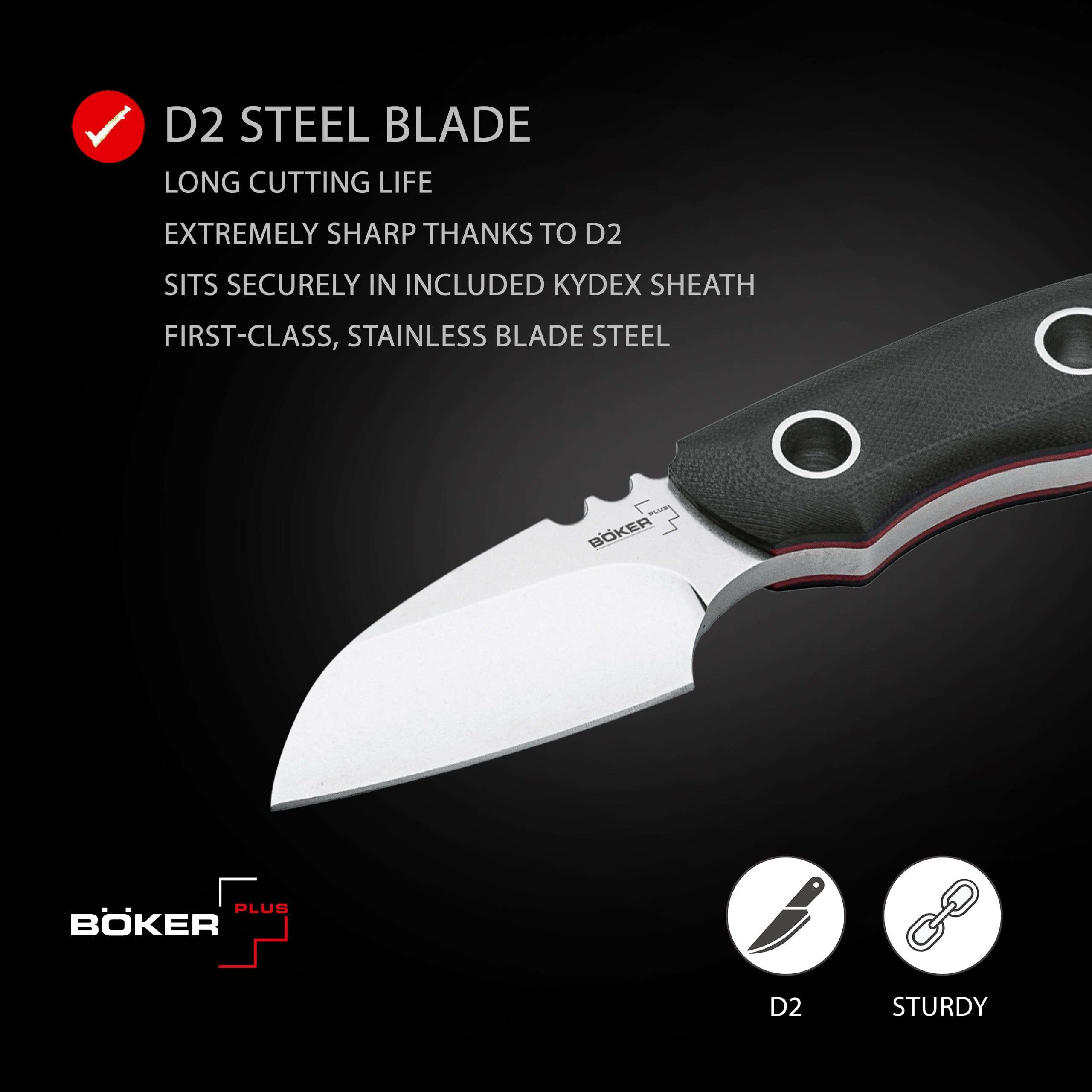 Boker Plus Prymini Pro Fixed Blade EDC Knife with Kydex Sheath - Designed by Jesper Voxnæs | Tactical Survival Tool for Outdoor Camping, Hiking & Everyday Carry