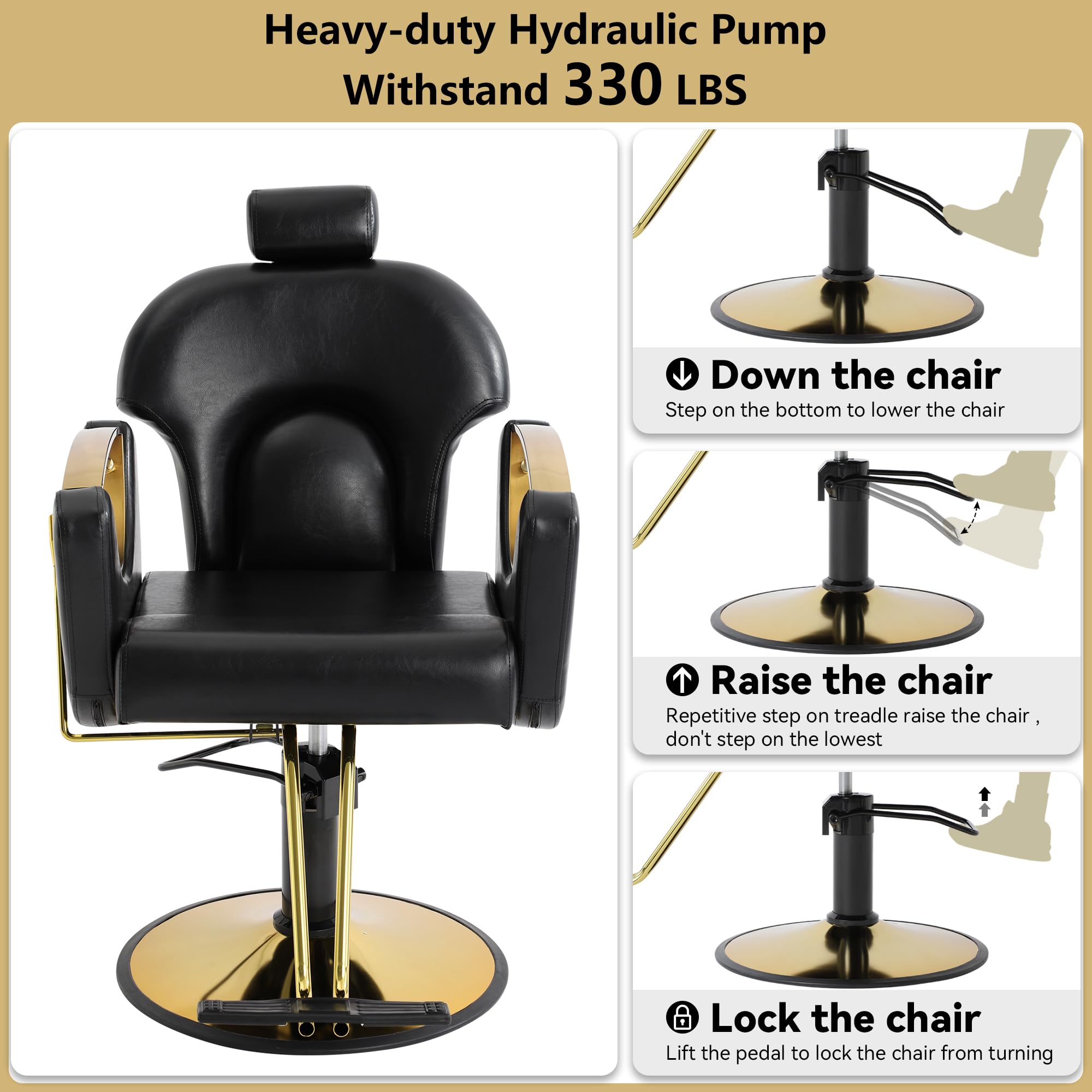 Professional Hydraulic Barber Chair - 360° Swivel Reclining Salon Chair with Adjustable Height for Hair Styling, Shampoo & Spa Treatments (Black) - Perfect for Barbershops, Salons & Home Styling Stations
