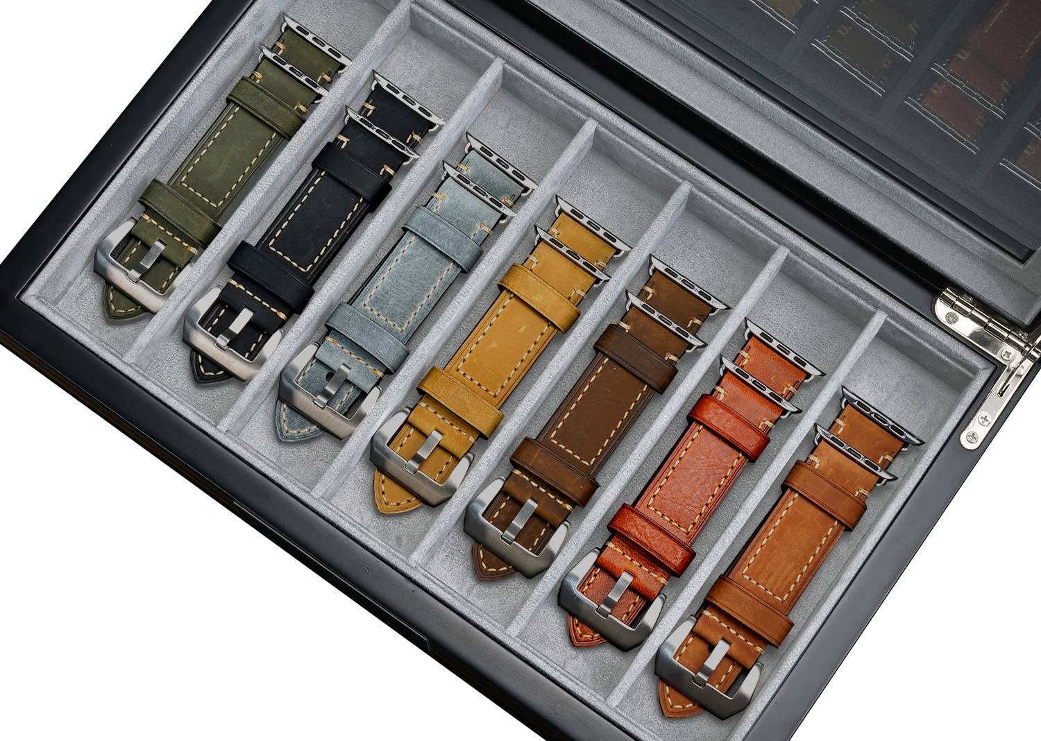 Premium Walnut Wood Watch Band Storage Case with Glass Top & Stainless Steel Hinges - Display Organizer for Smartwatch Bands, Oversized Watch Straps - Perfect for Watch Collectors & Luxury Watch Storage at Home or Office