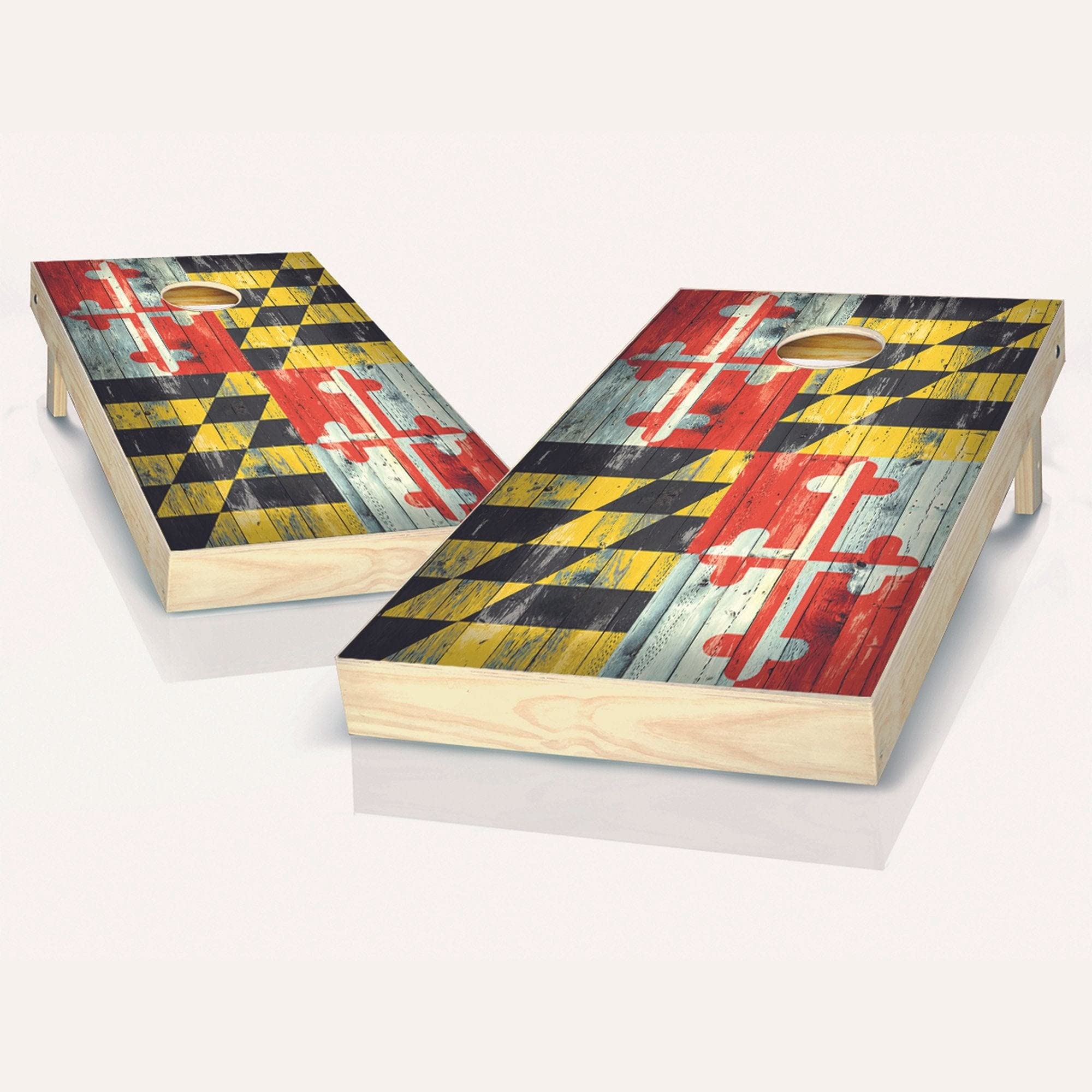 Skip's Garage Maryland Distressed State Flag Cornhole Board Set - Regulation Size Cornhole Game with Boards, Optional LED Lights & Carrying Cases - Perfect for Backyard Parties, Tailgating & Outdoor Events