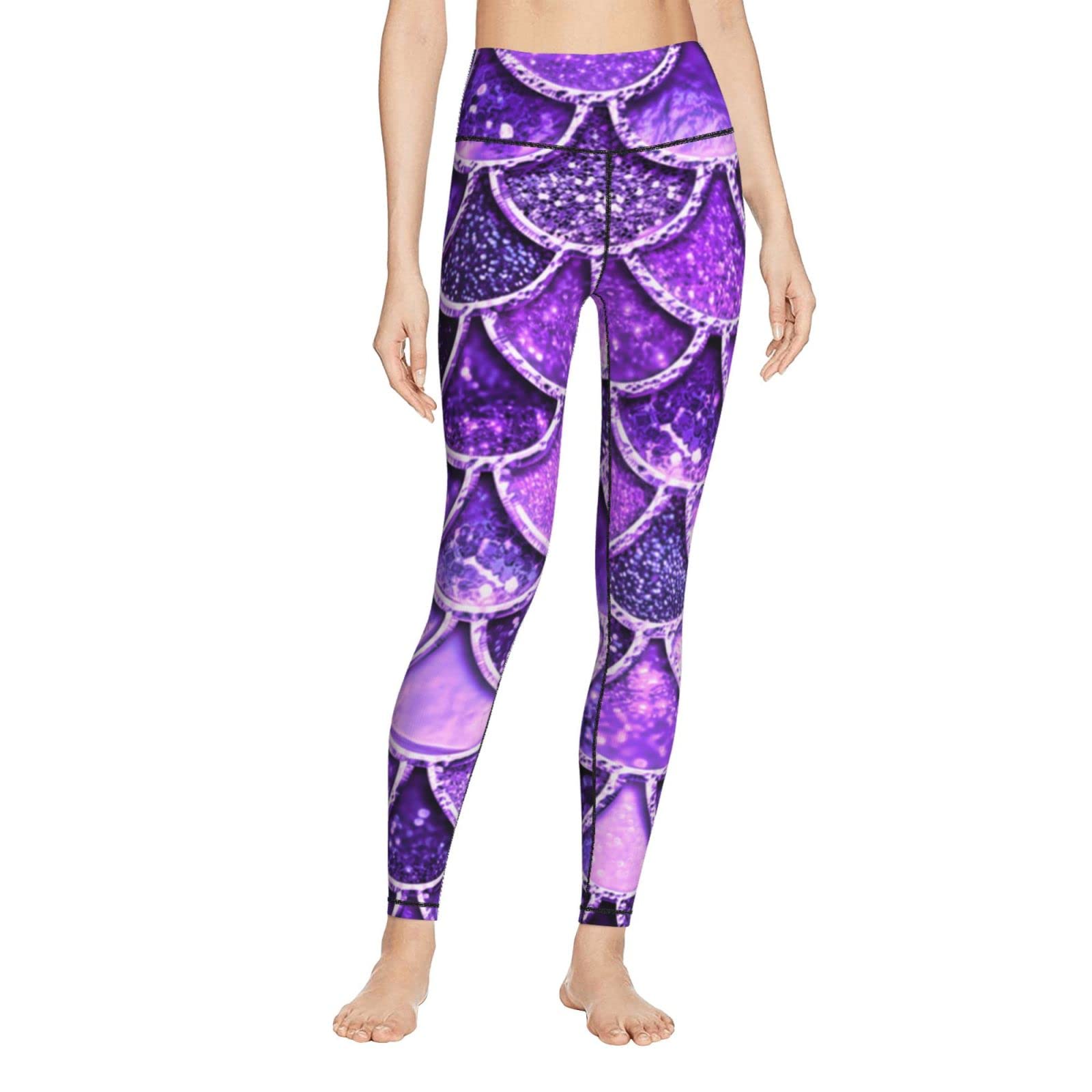 Purple Mermaid Scale Yoga Pants for Women - High Waist Capri Leggings, Skinny Workout Tights - Perfect for Yoga, Gym, Running & Casual Wear
