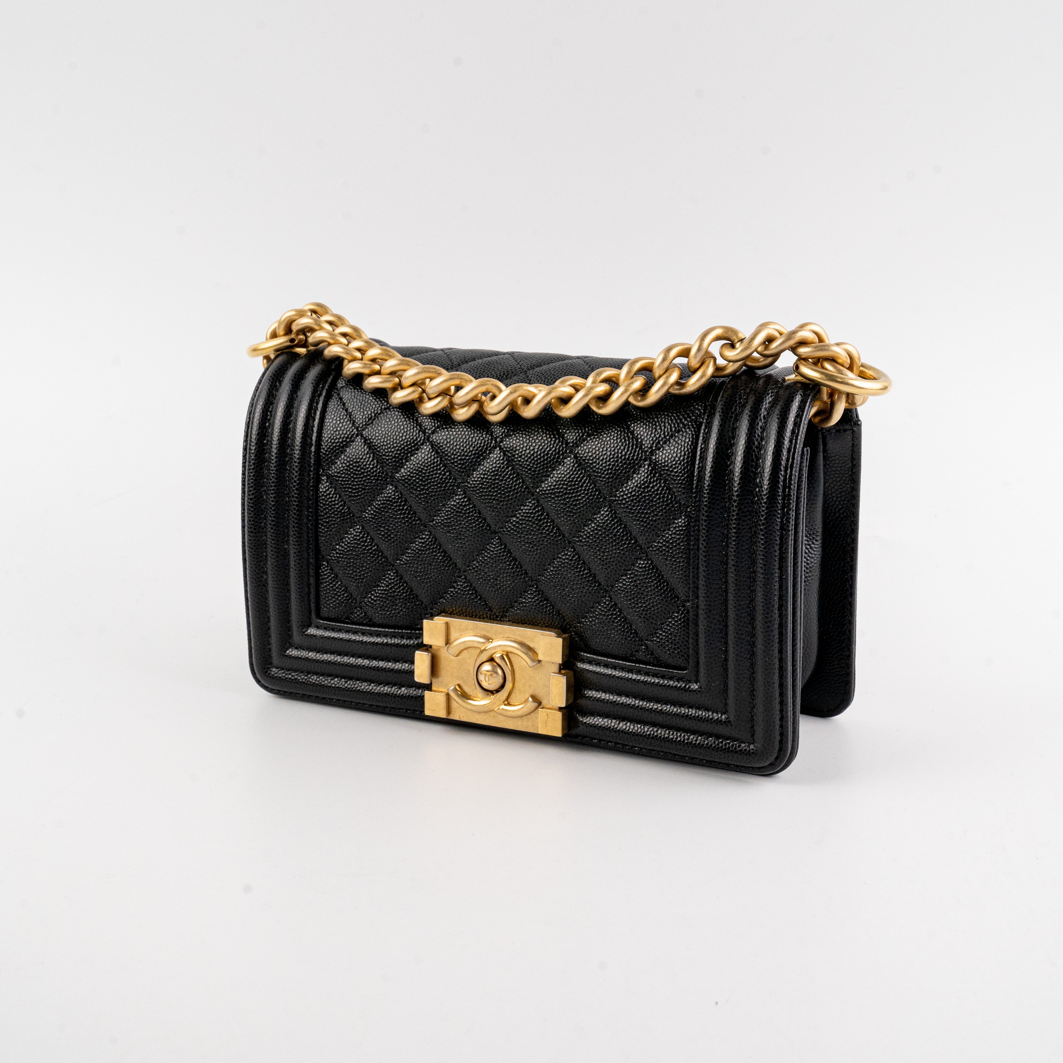 Chanel Caviar Small Black Boy Bag with Gold Hardware - Luxury Crossbody Bag for Women, Perfect for Parties & Evening Events