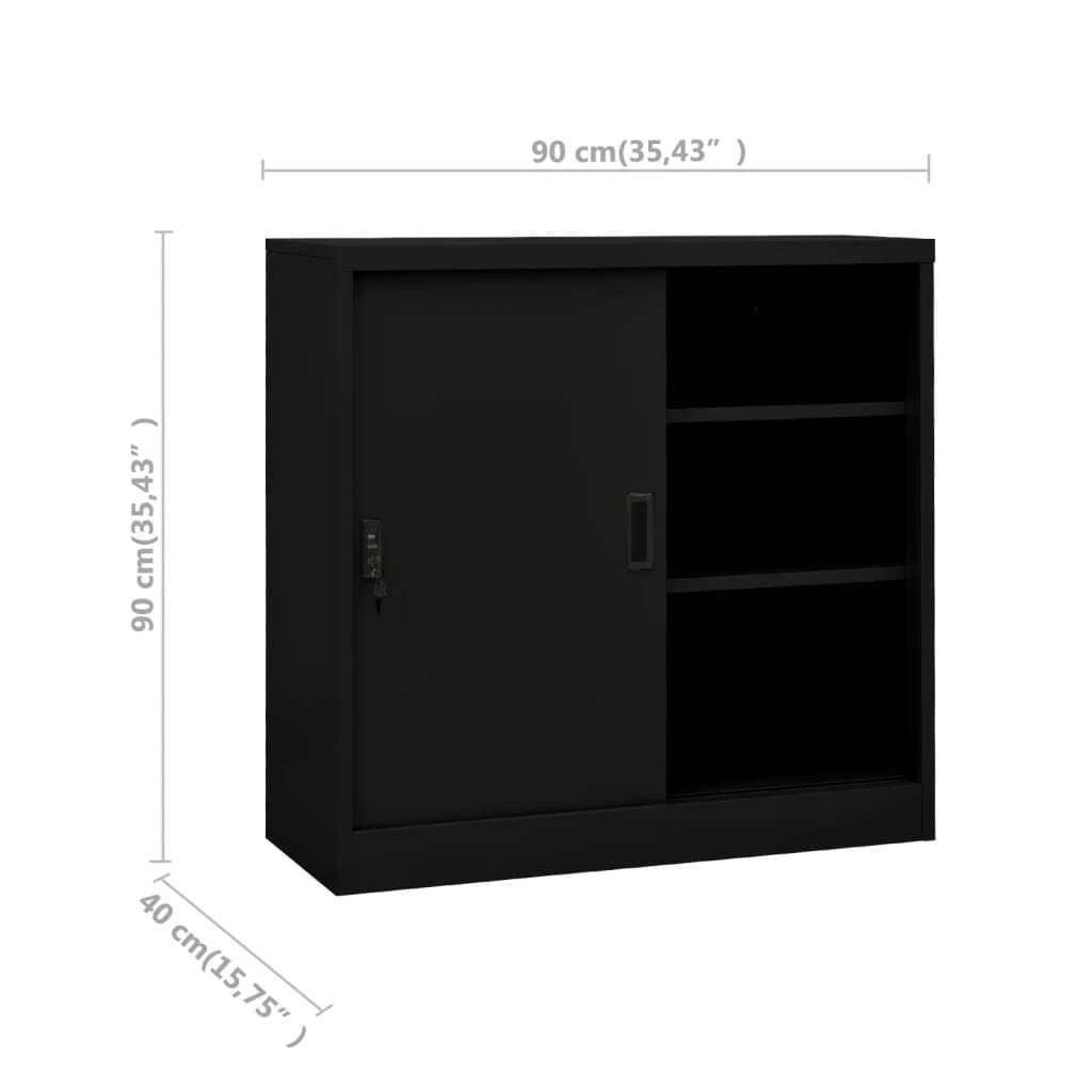 Black Steel Freestanding Metal File Cabinet with Sliding Door - 35.4
