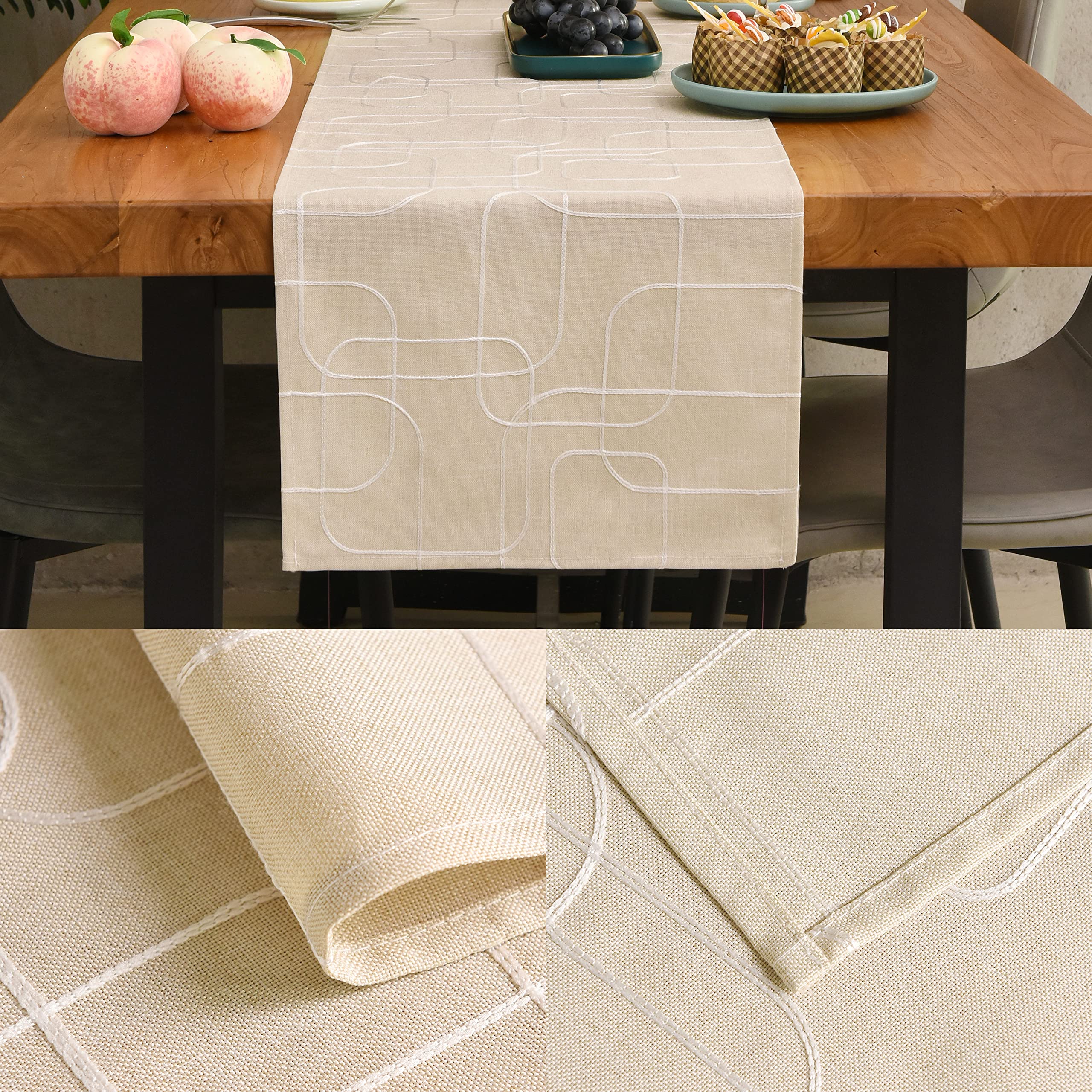 Elegant 13x72 Inch Light Ivory Embroidered Table Runner - Premium Linen Dining Table Decor for Kitchen, Coffee Table, Wedding & Party - Home Decoration Accessory (13