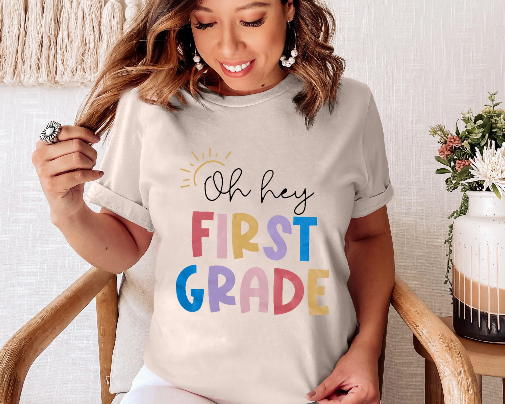 First Grade Teacher T-Shirt for Women - Back to School Letter Print Top, Teacher Appreciation Gift, Short Sleeve Blouse | Perfect for Classroom Teaching, Teacher Week, and School Events