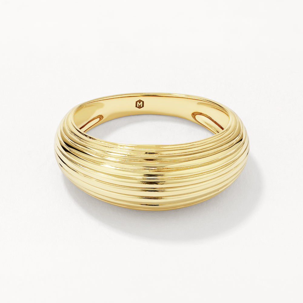 Gold Ribbed Dome Ring for Women - Elegant Stackable Minimalist Jewelry for Everyday Wear & Special Occasions